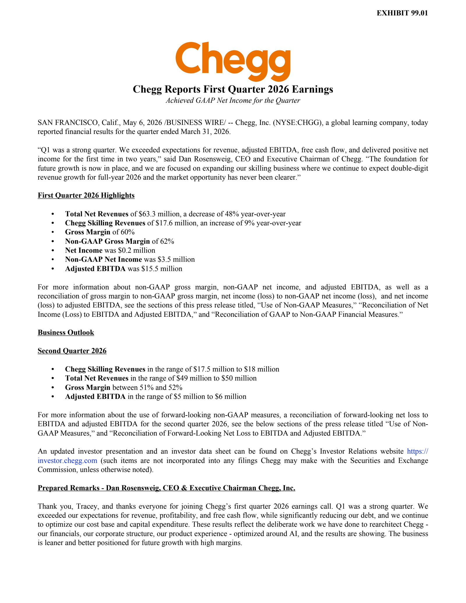 Chegg's Q1 2026 Press Release