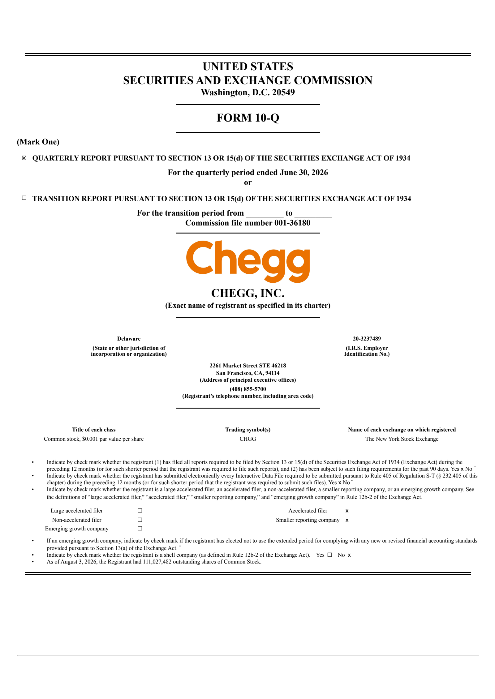 Chegg's Q2 2026 Quarterly report