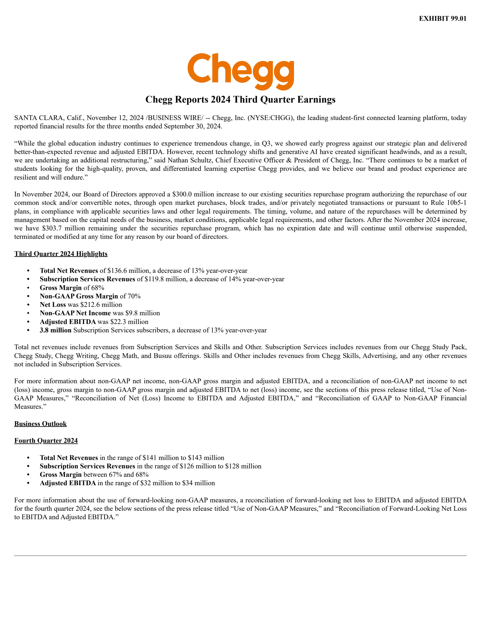 Chegg's Q3 2024 Earnings Release