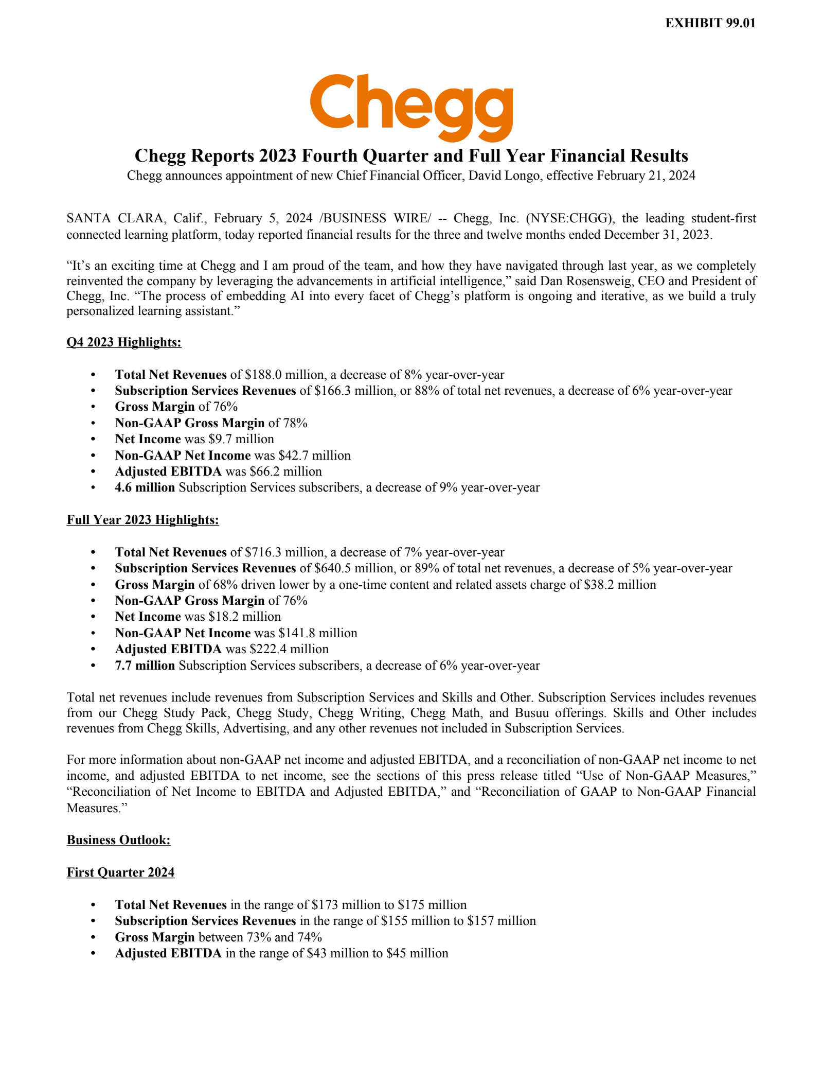 CHGG Q4 2023 Earnings Report on 2/5/2024
