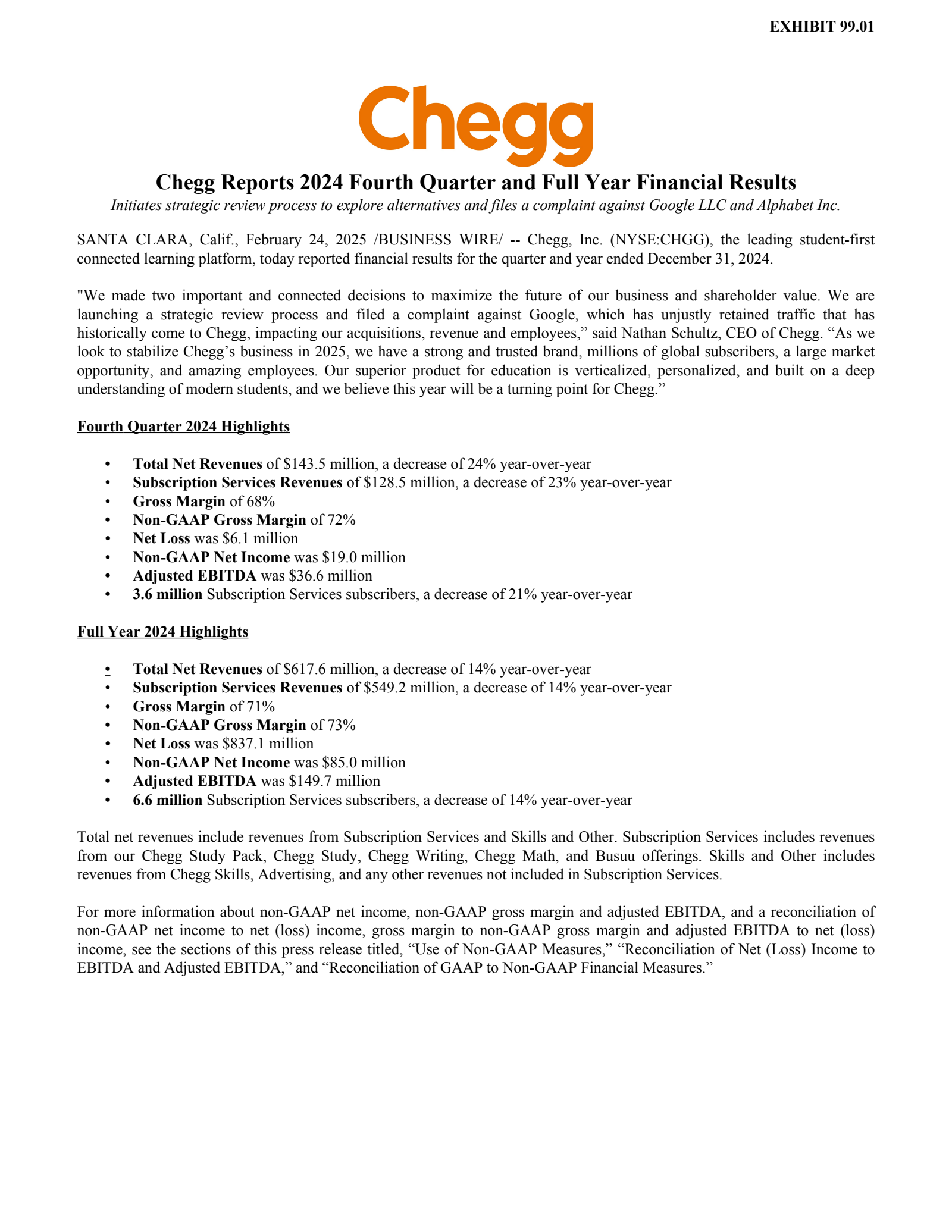 CHGG Q4 2024 Earnings Report on 2/24/2025