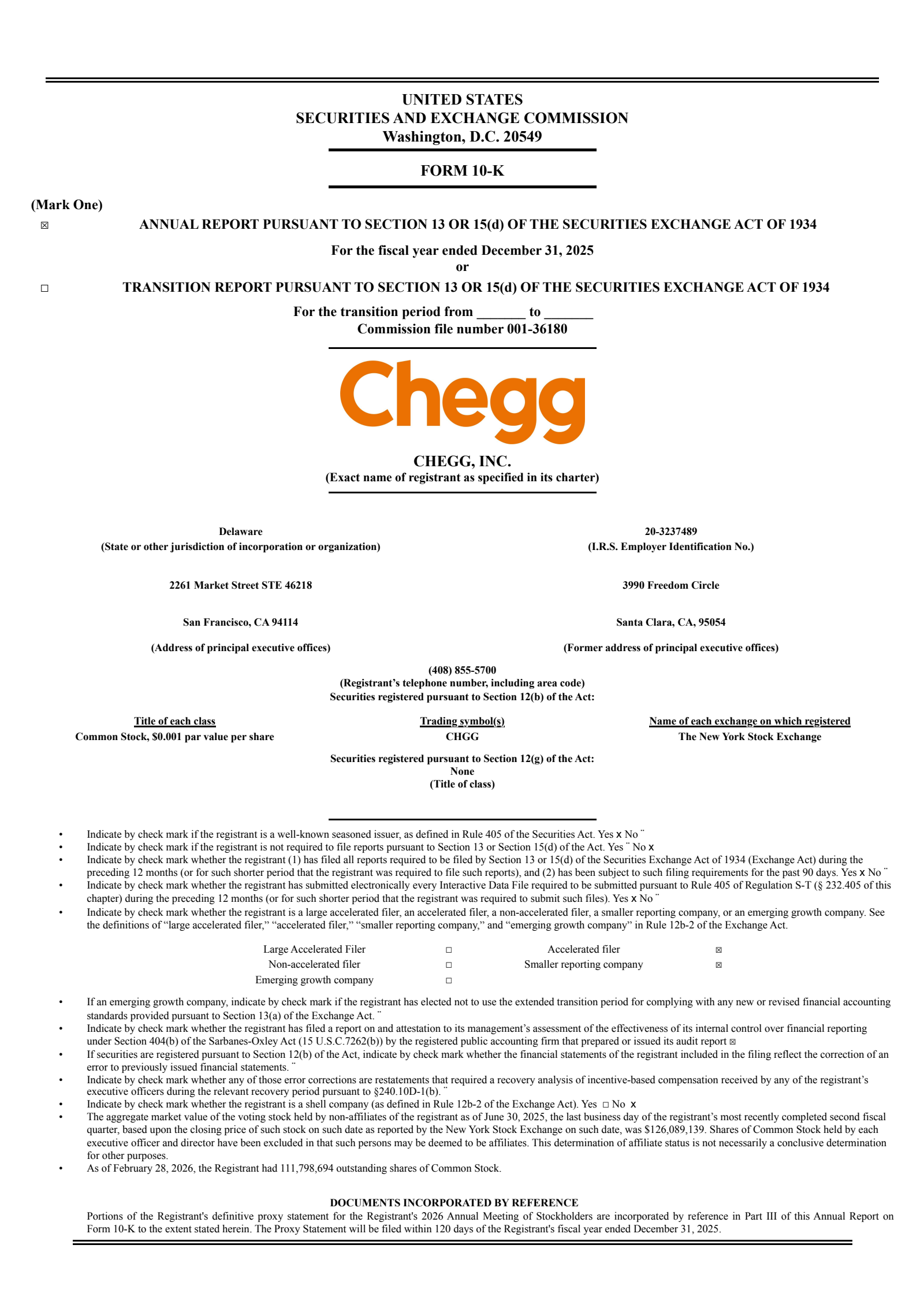 Chegg's Q4 2025 Annual report