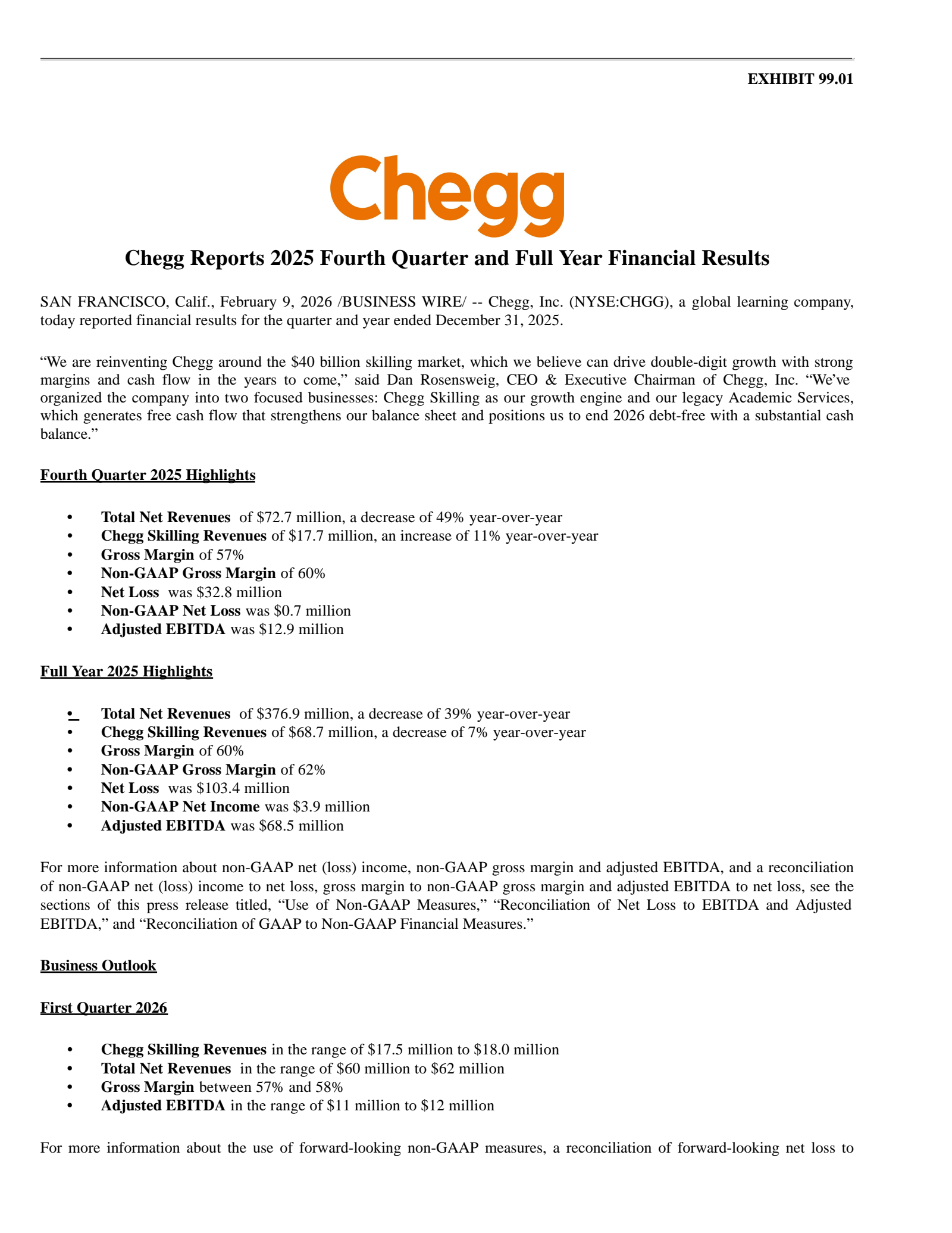 Chegg's Q4 2025 Press Release