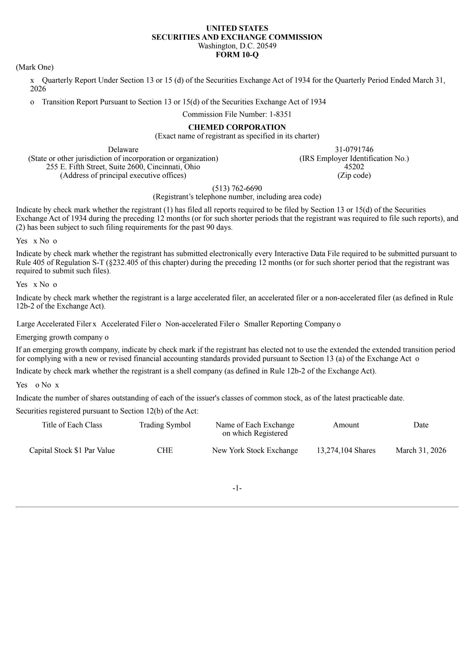 Chemed's Q1 2026 Quarterly report