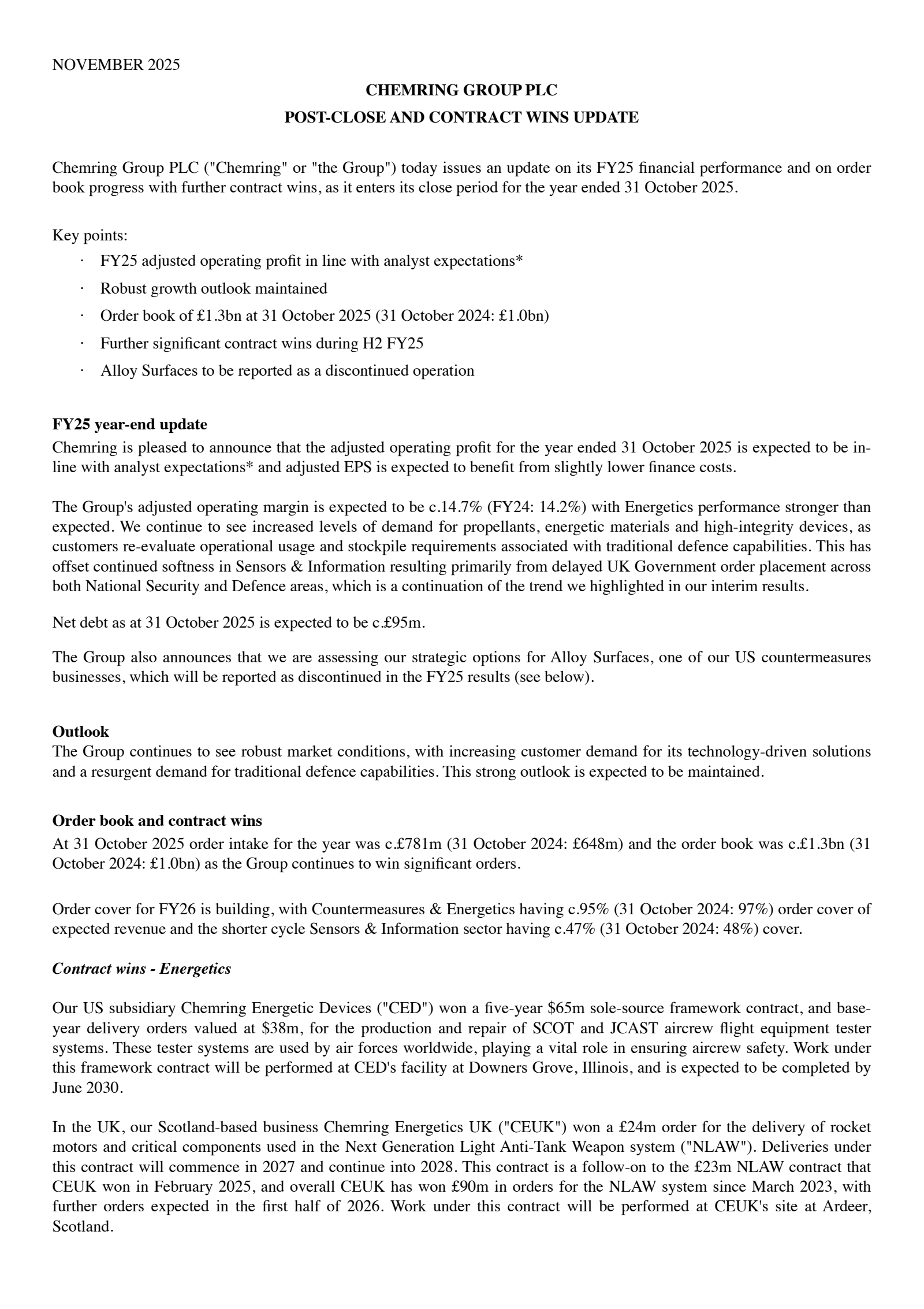 Chemring Group's Q4 2025 TU Earnings Release