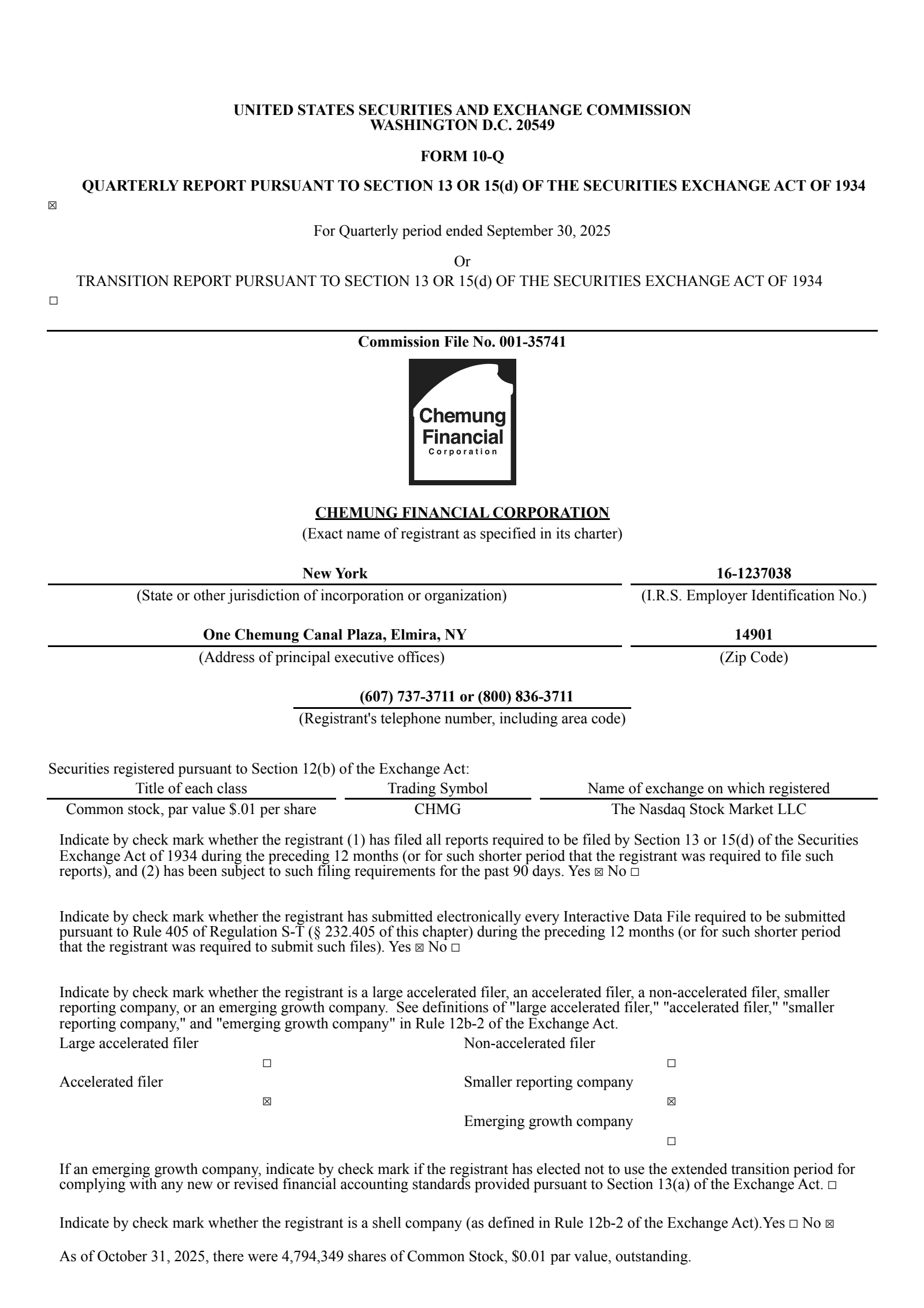 Chemung Financial's Q3 2025 Quarterly Report