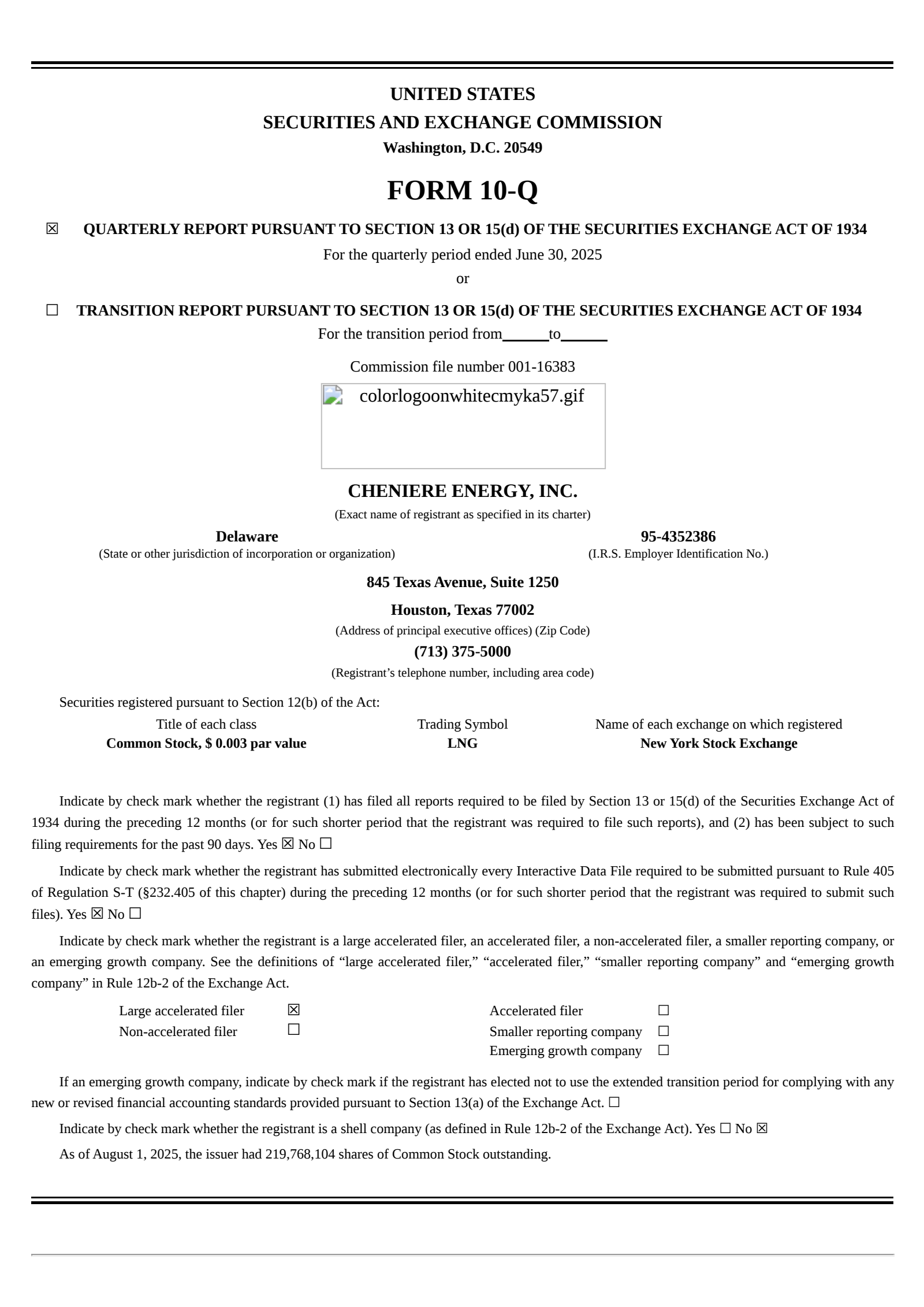 Cheniere Energy's Q2 2025 Quarterly report