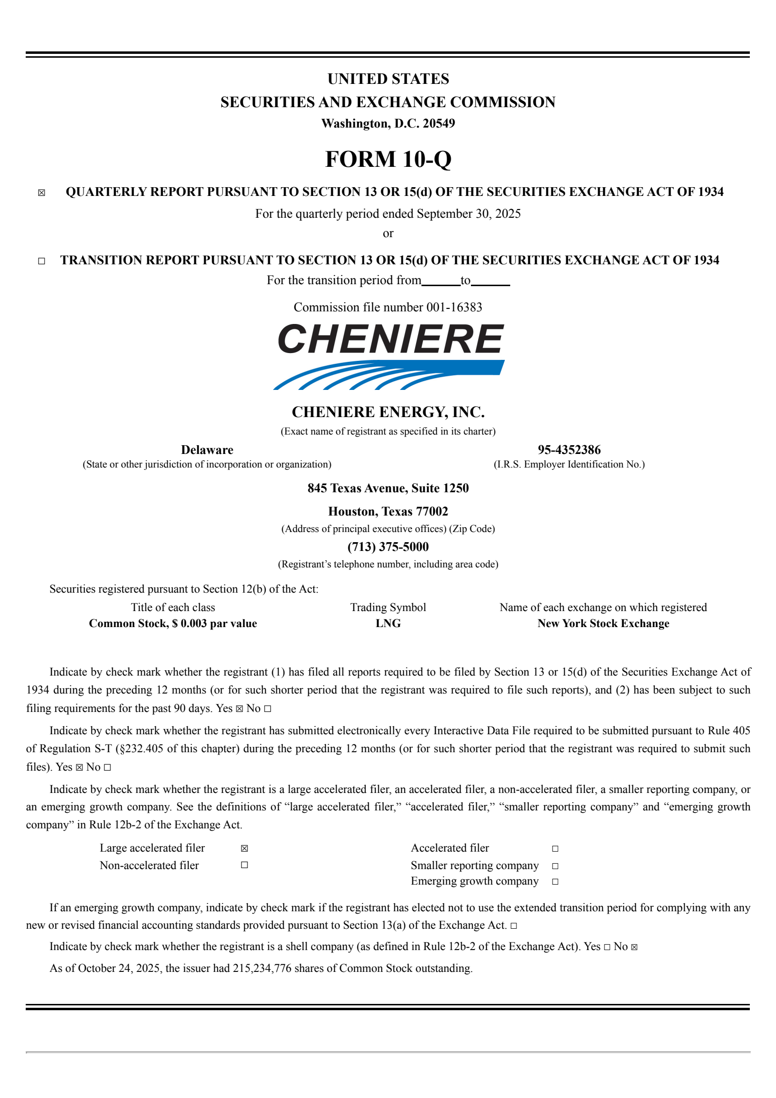 Cheniere Energy's Q3 2025 Quarterly Report