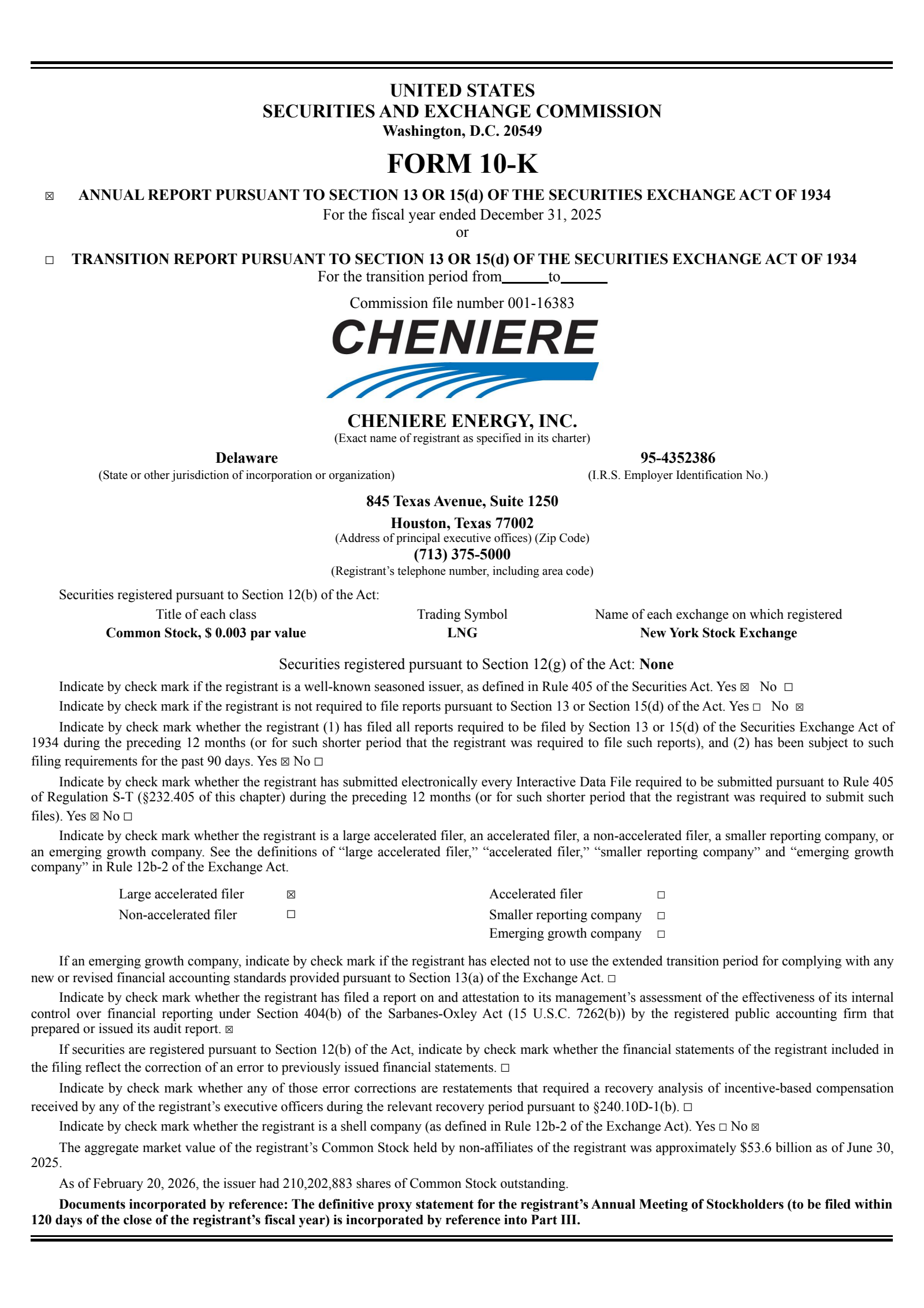 Cheniere Energy's Q4 2025 Annual report