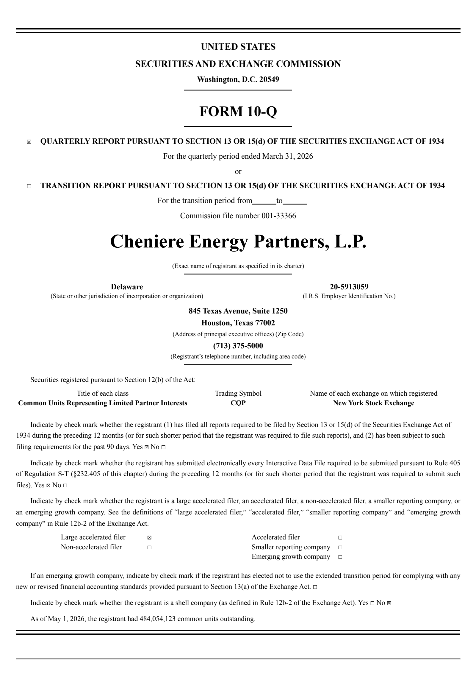 Cheniere Energy Partners' Q1 2026 Quarterly report