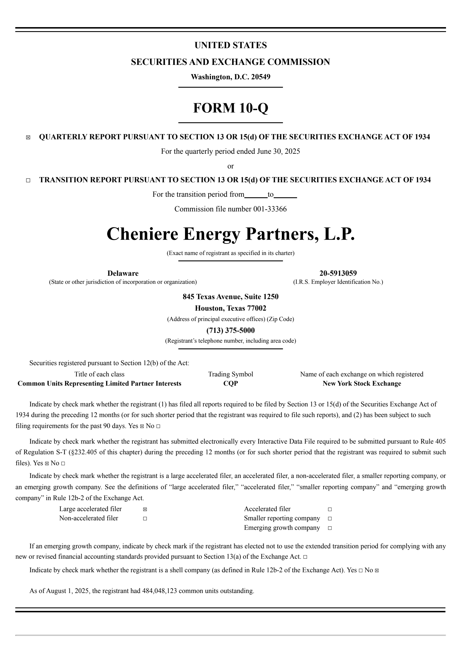 Cheniere Energy Partners' Q2 2025 Quarterly report