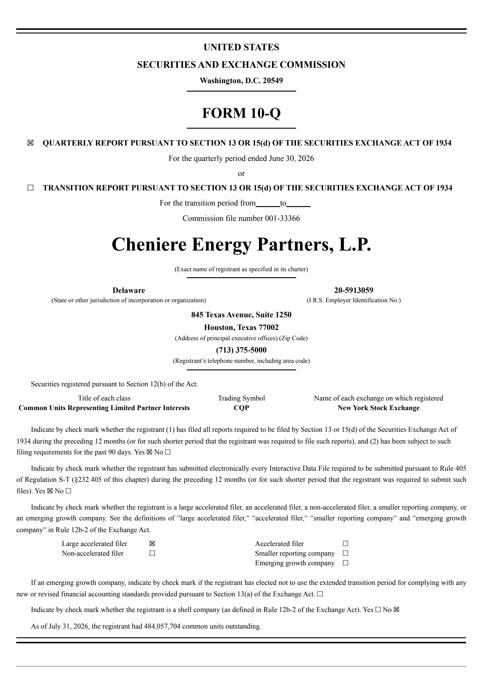 Cheniere Energy Partners' Q2 2026 Quarterly report