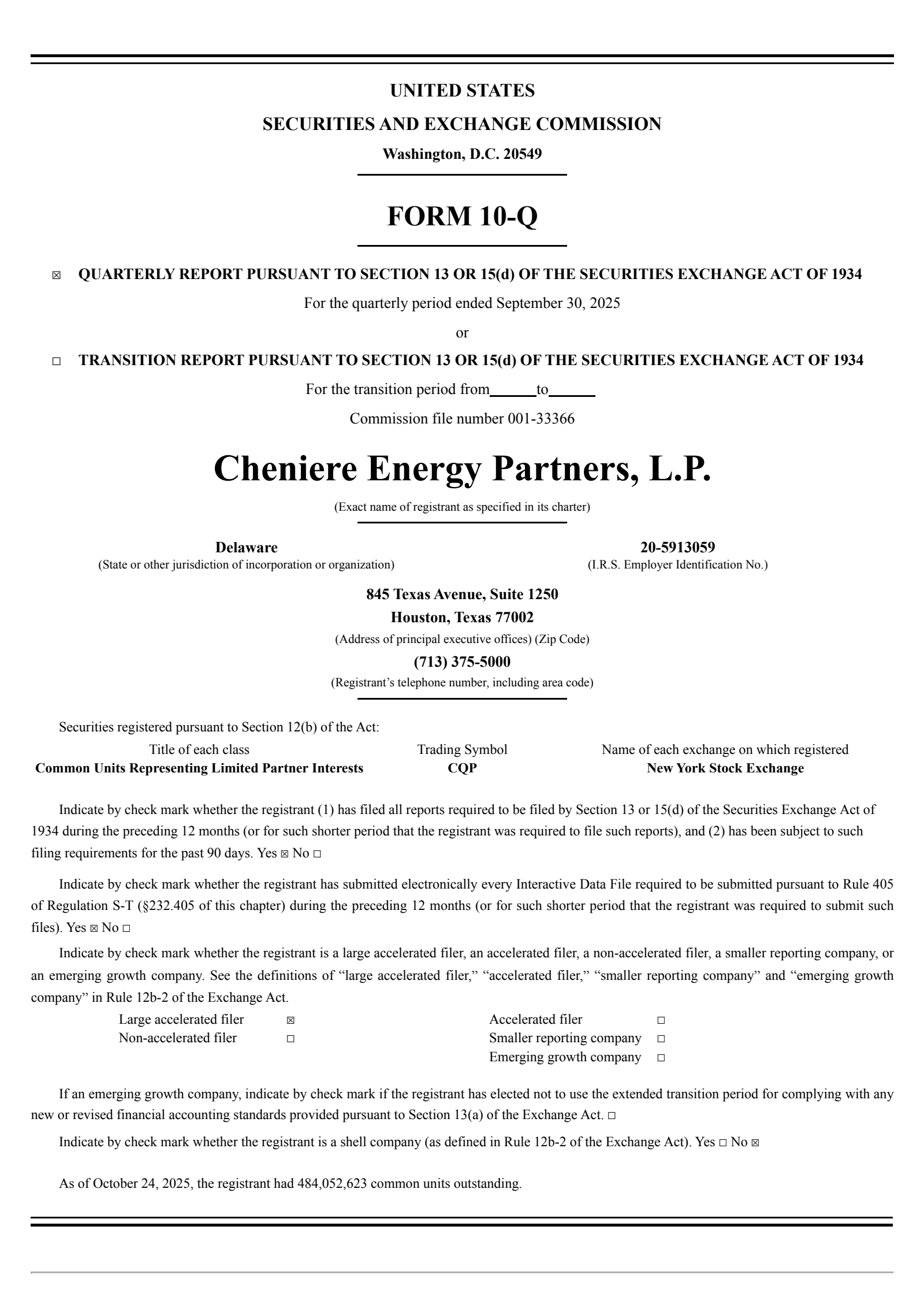 Cheniere Energy Partners' Q3 2025 Quarterly Report