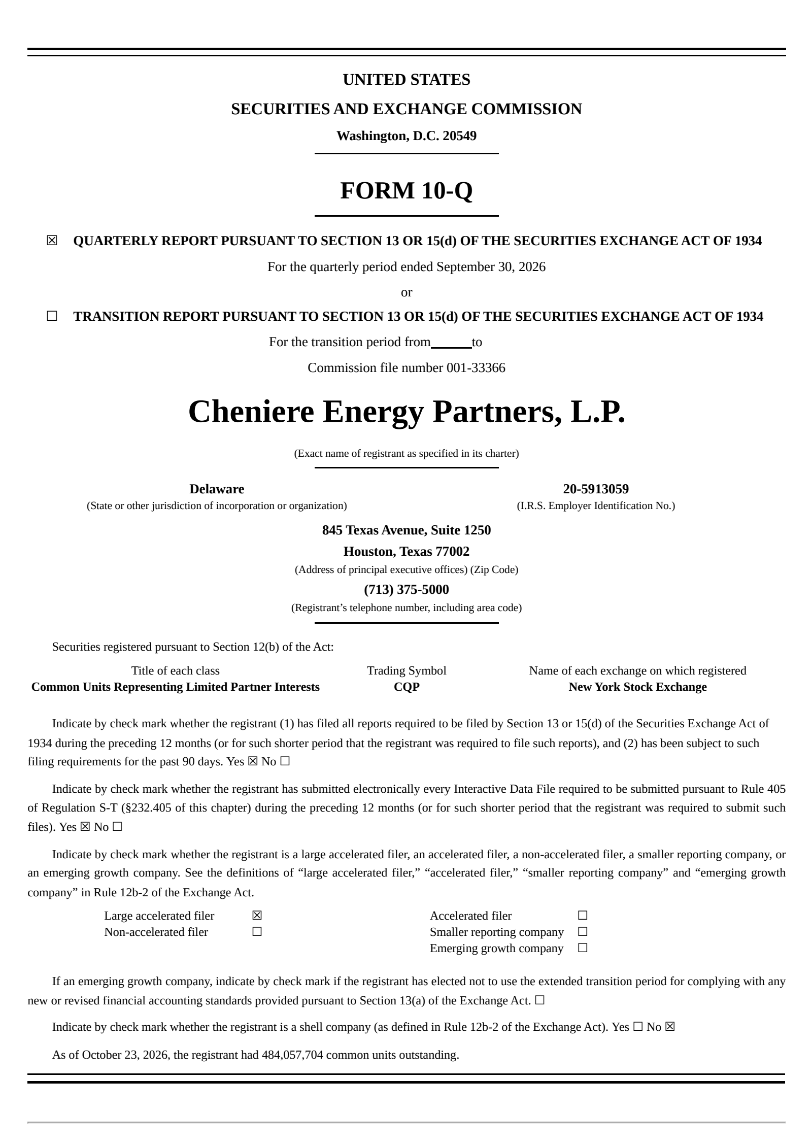 Cheniere Energy Partners' Q3 2026 Quarterly report