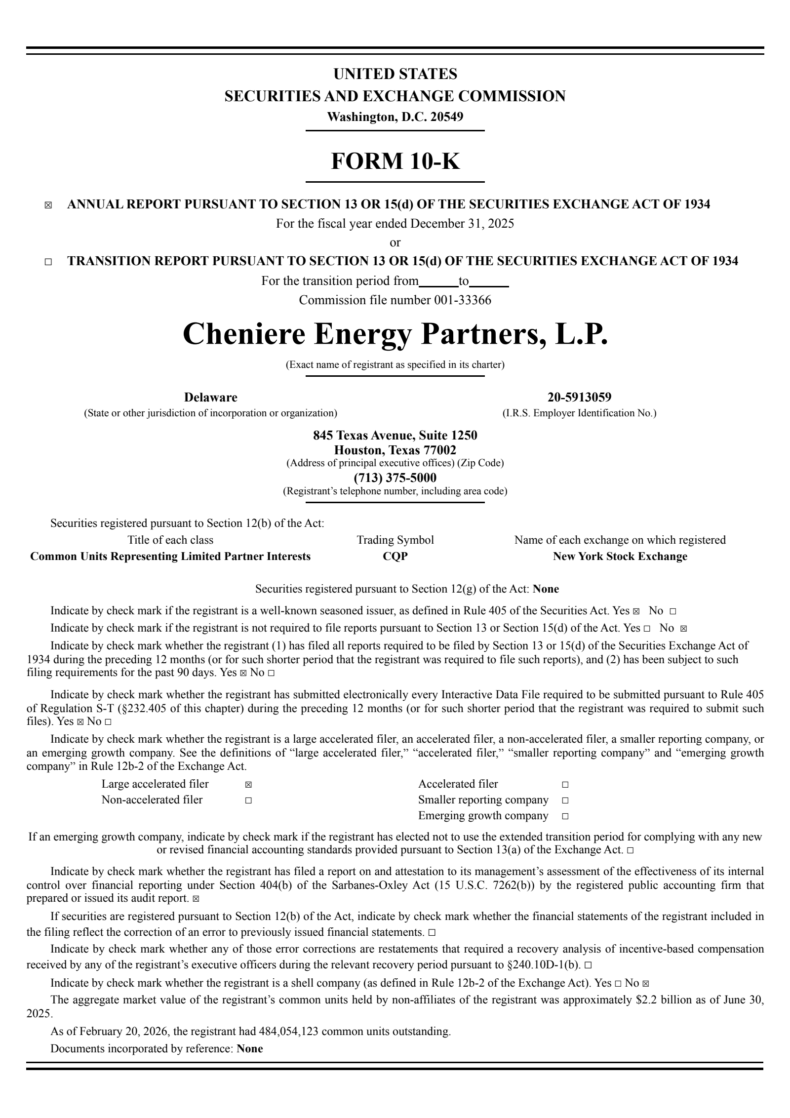 Cheniere Energy Partners' Q4 2025 Annual report
