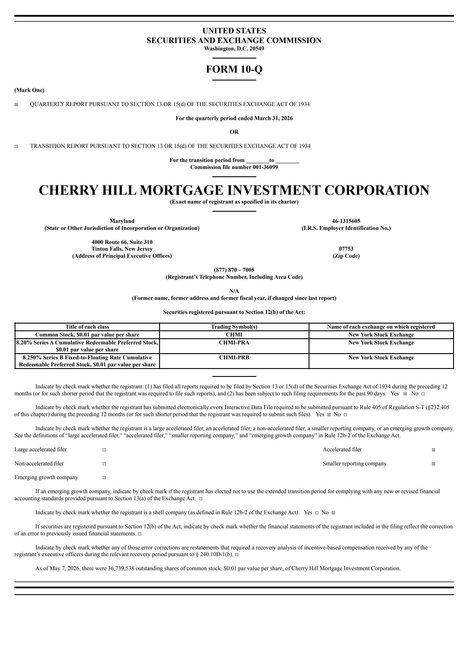 Cherry Hill Mortgage Investment's Q1 2026 Quarterly report