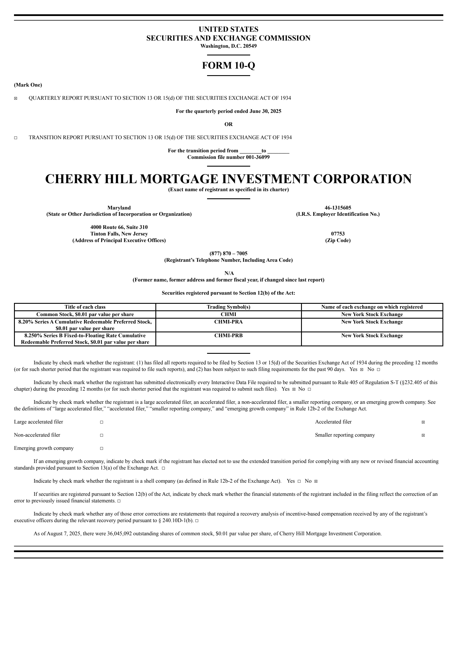 Cherry Hill Mortgage Investment's Q2 2025 Quarterly report