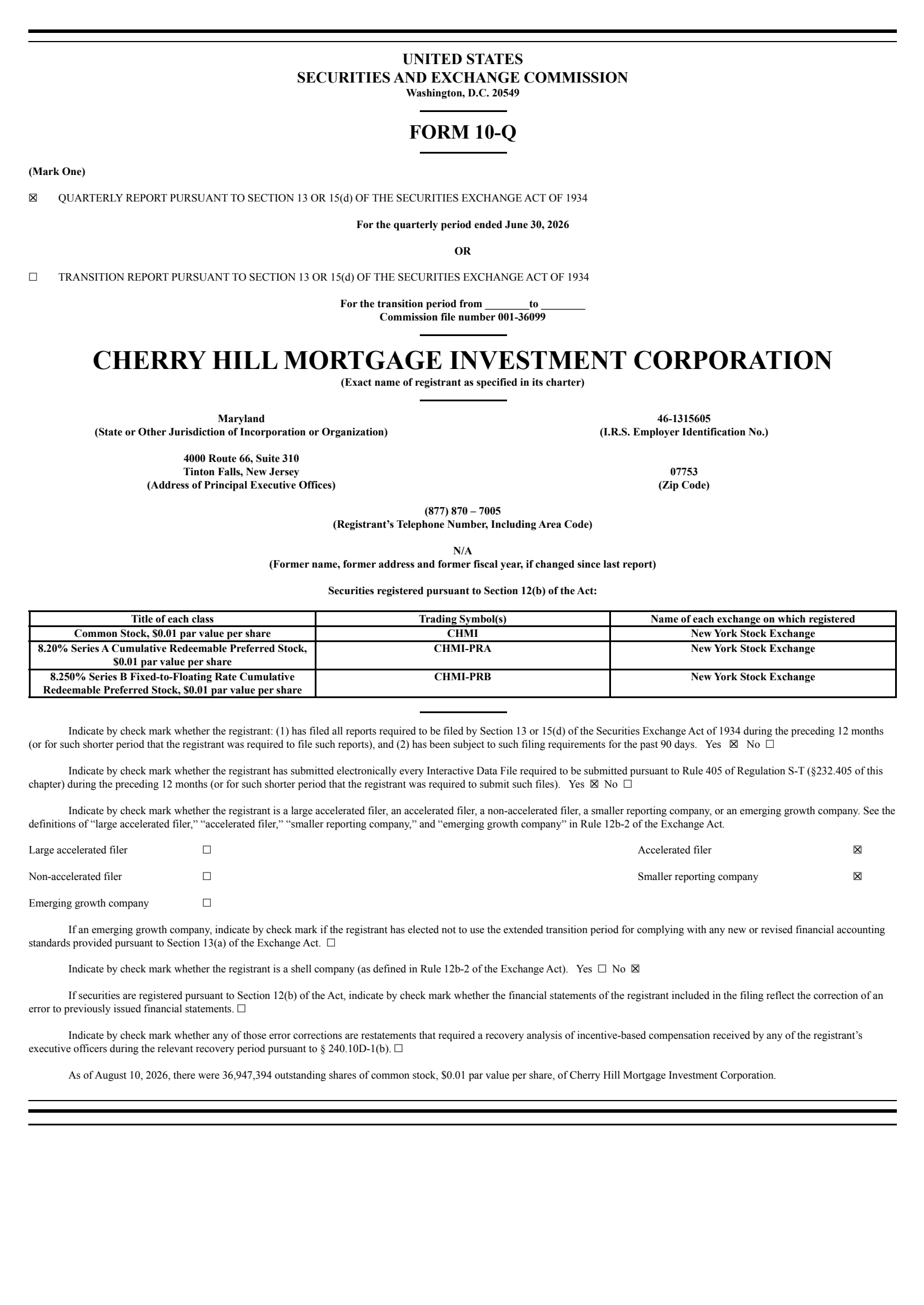 Cherry Hill Mortgage Investment's Q2 2026 Quarterly report