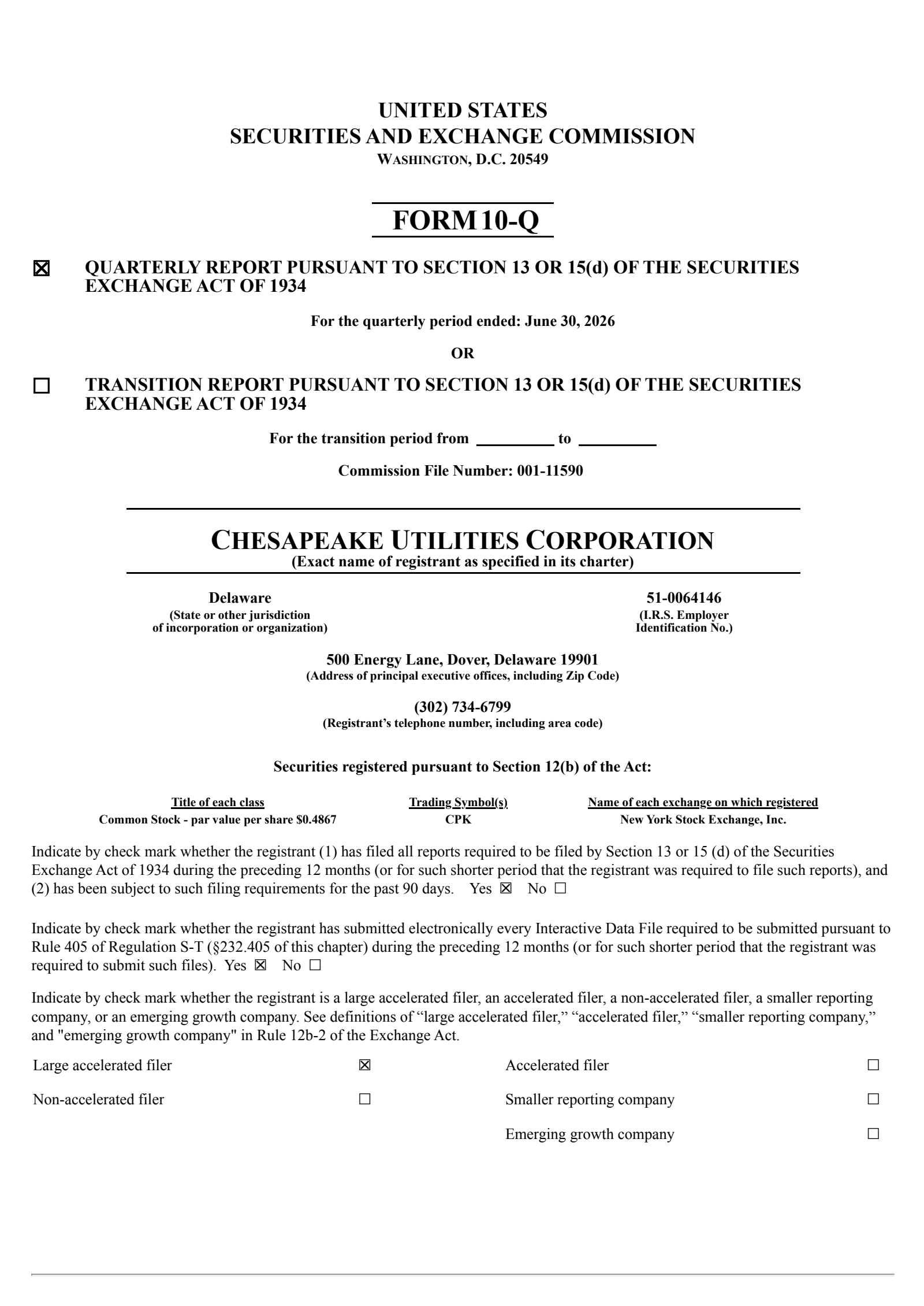 Chesapeake Utilities' Q2 2026 Quarterly report