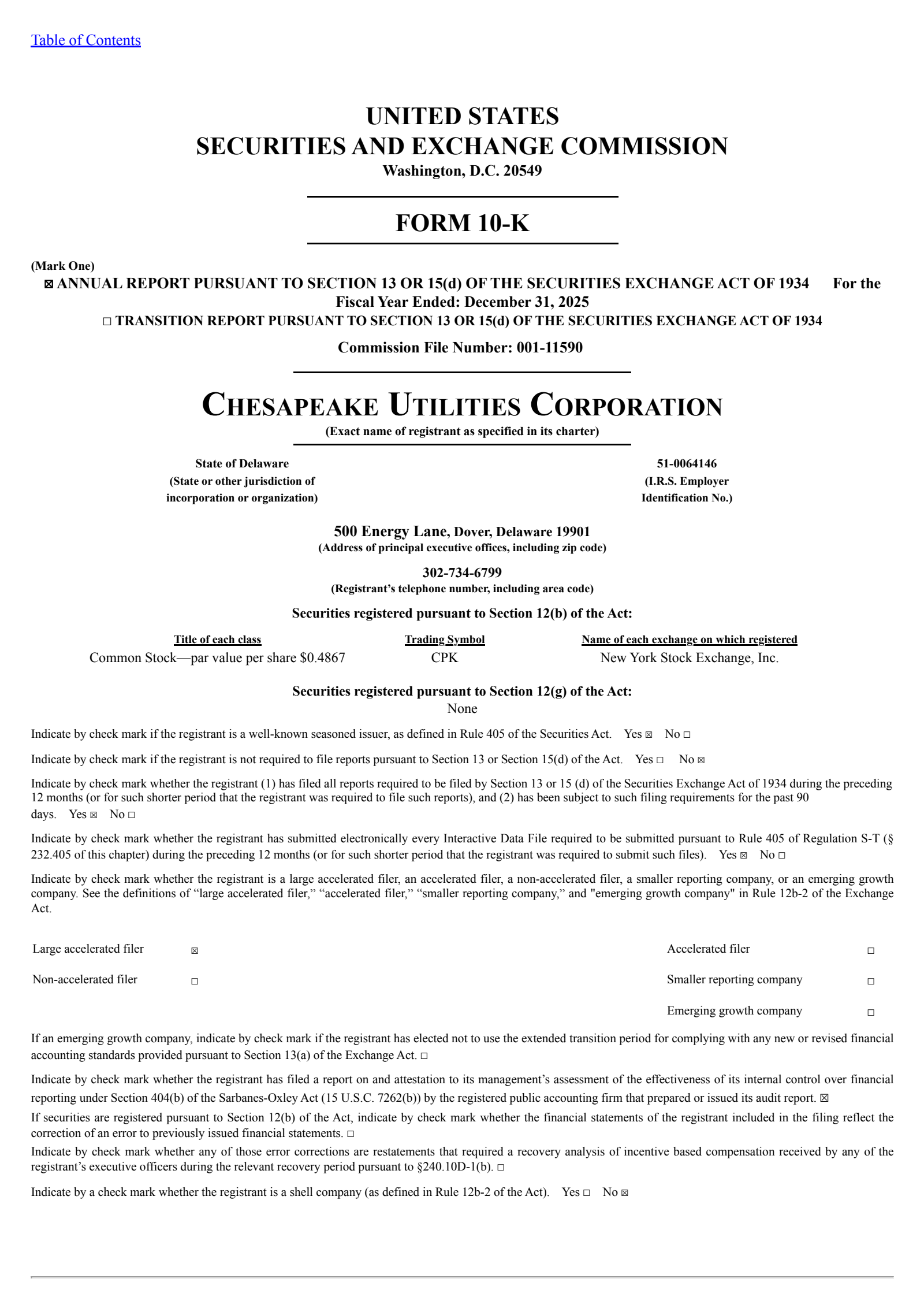 Chesapeake Utilities' Q4 2025 Annual report