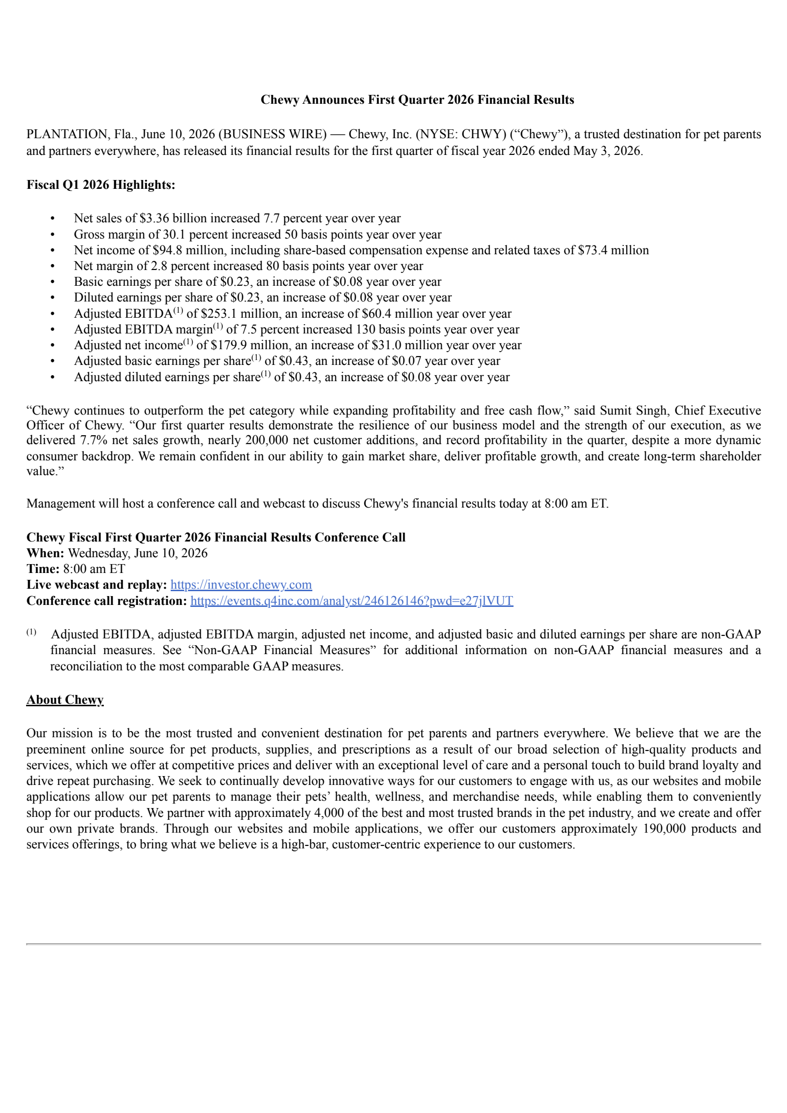 Chewy's Q1 2027 Press Release