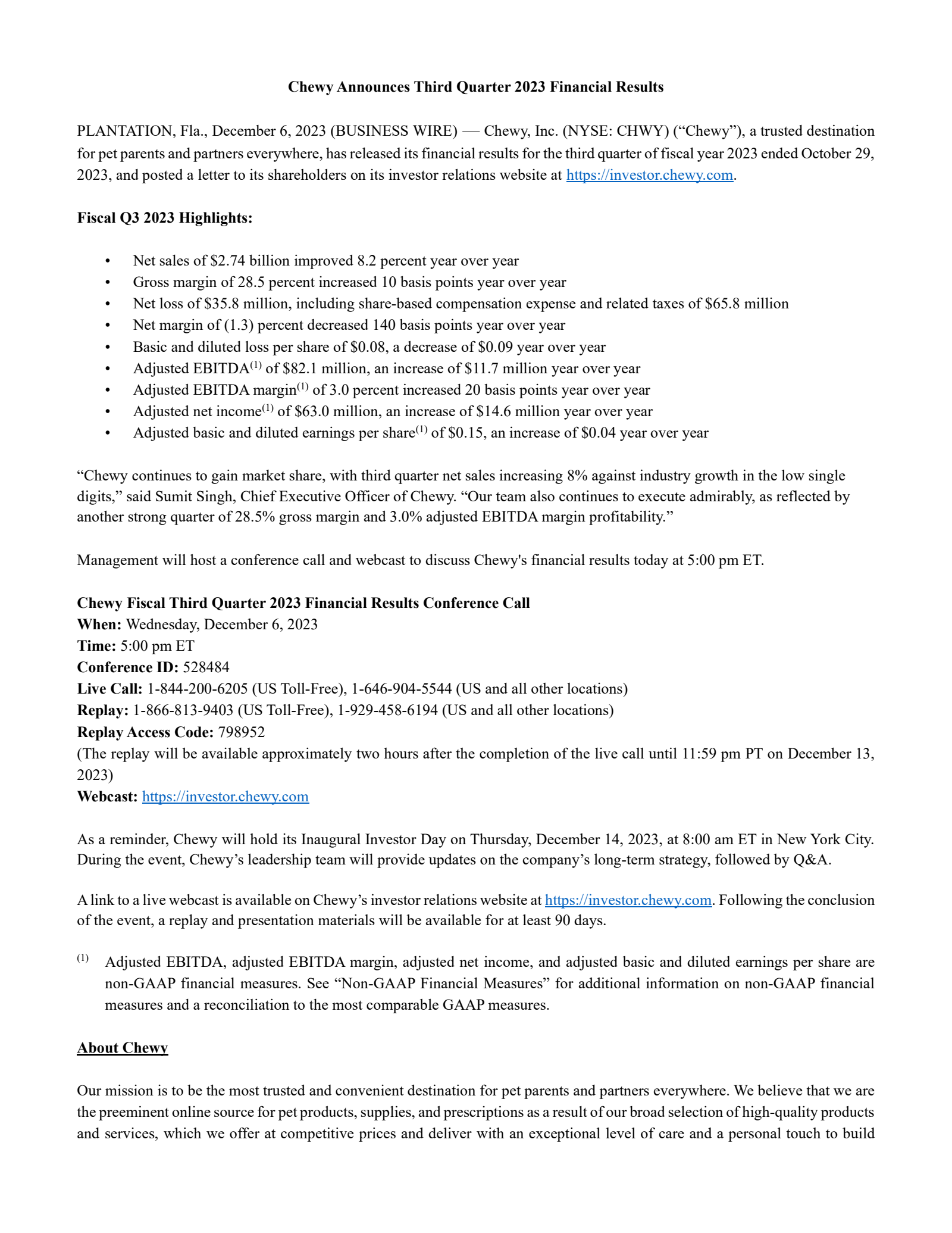 Chewy's Q3 2024 Earnings Release