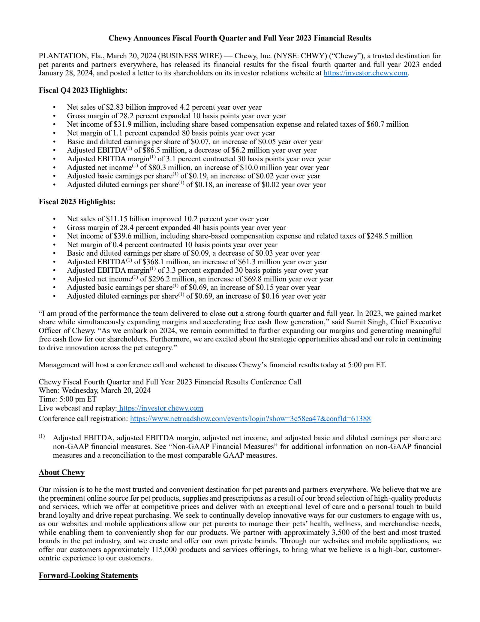 Chewy's Q4 2024 Earnings Release