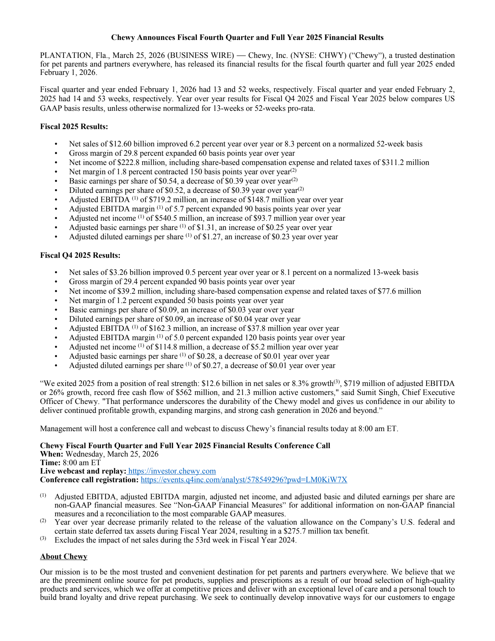 Chewy's Q4 2026 Press Release