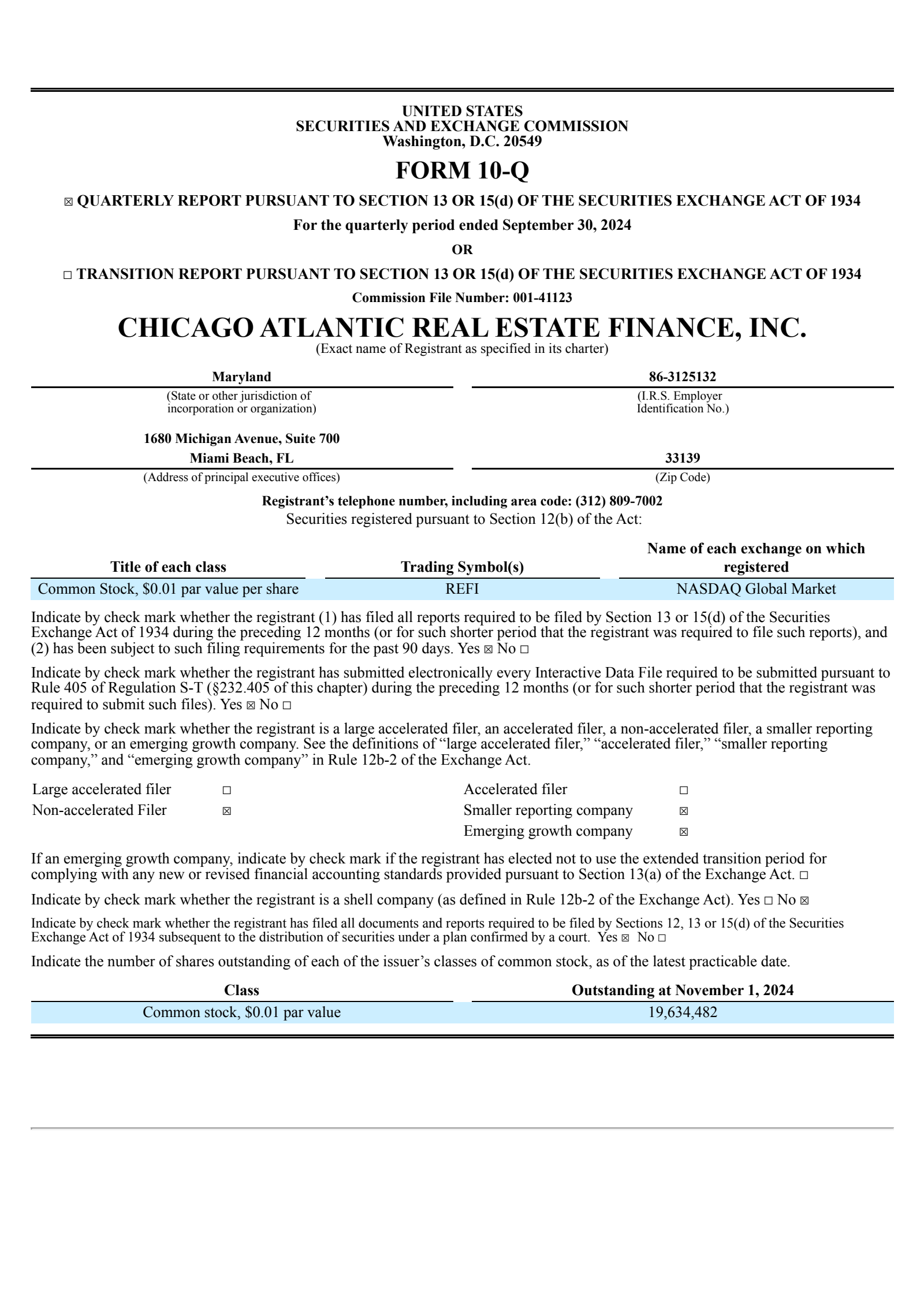 Chicago Atlantic Real Estate Finance's Q3 2024 Quarterly report