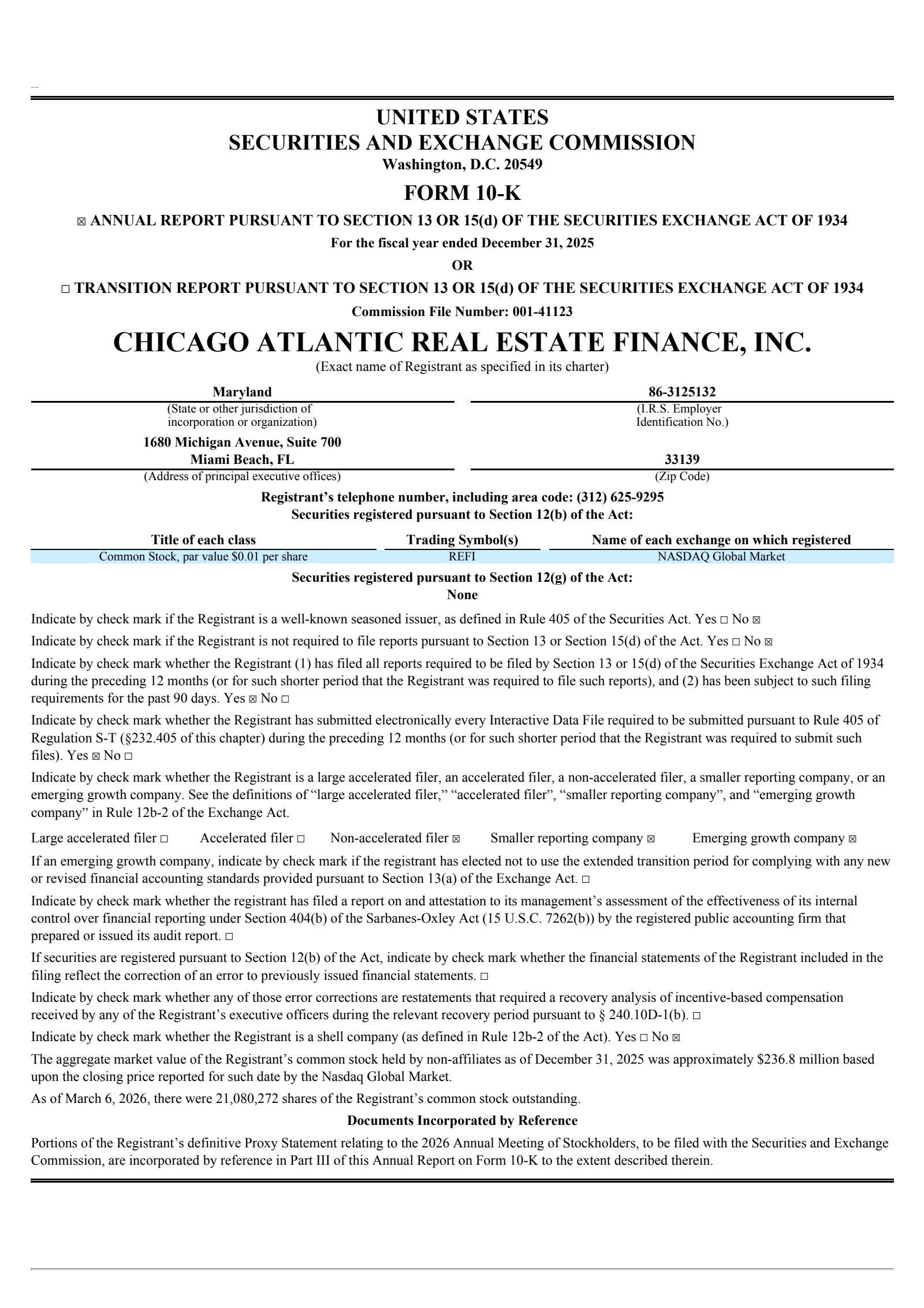 Chicago Atlantic Real Estate Finance's Q4 2025 Annual report