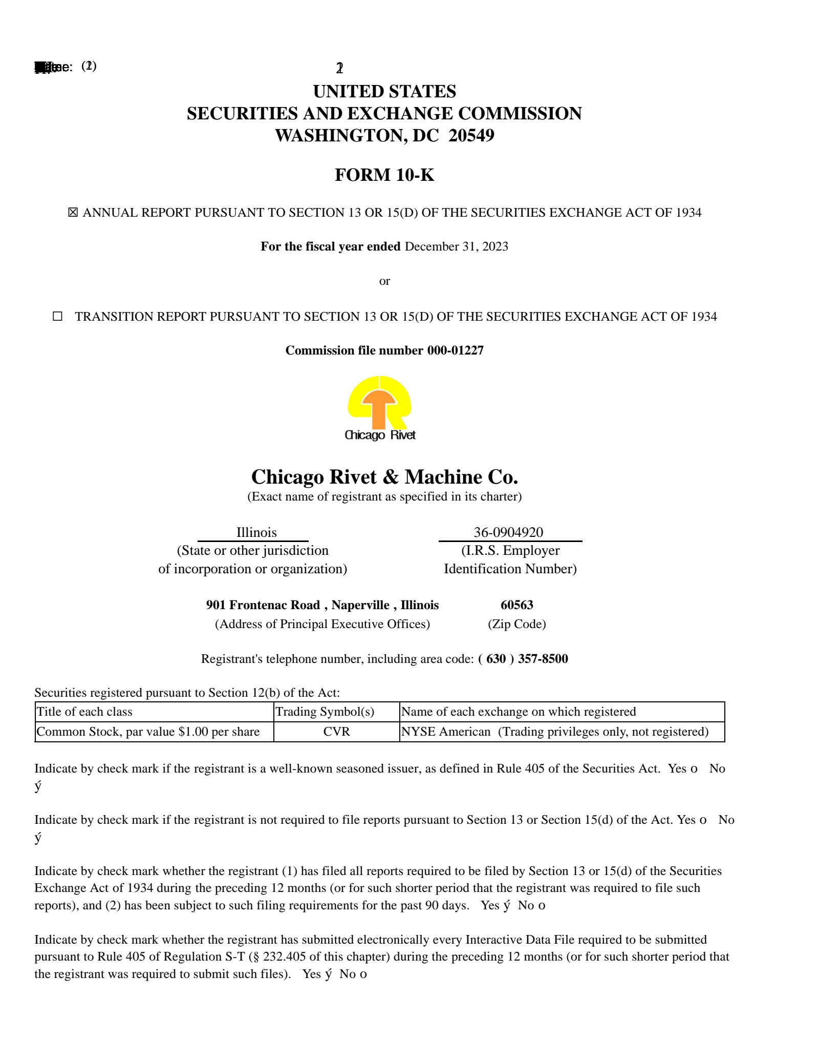 Chicago Rivet & Machine's Q4 2023 Annual Report