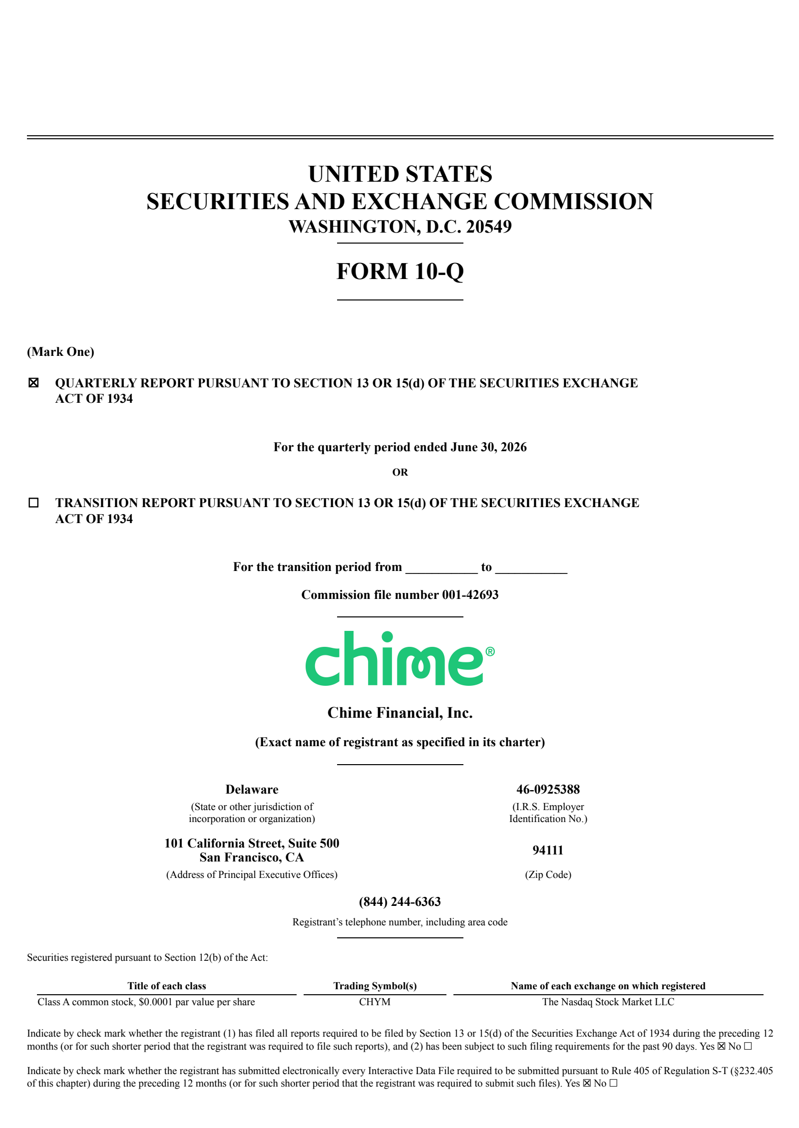 Chime Financial's Q2 2026 Quarterly report
