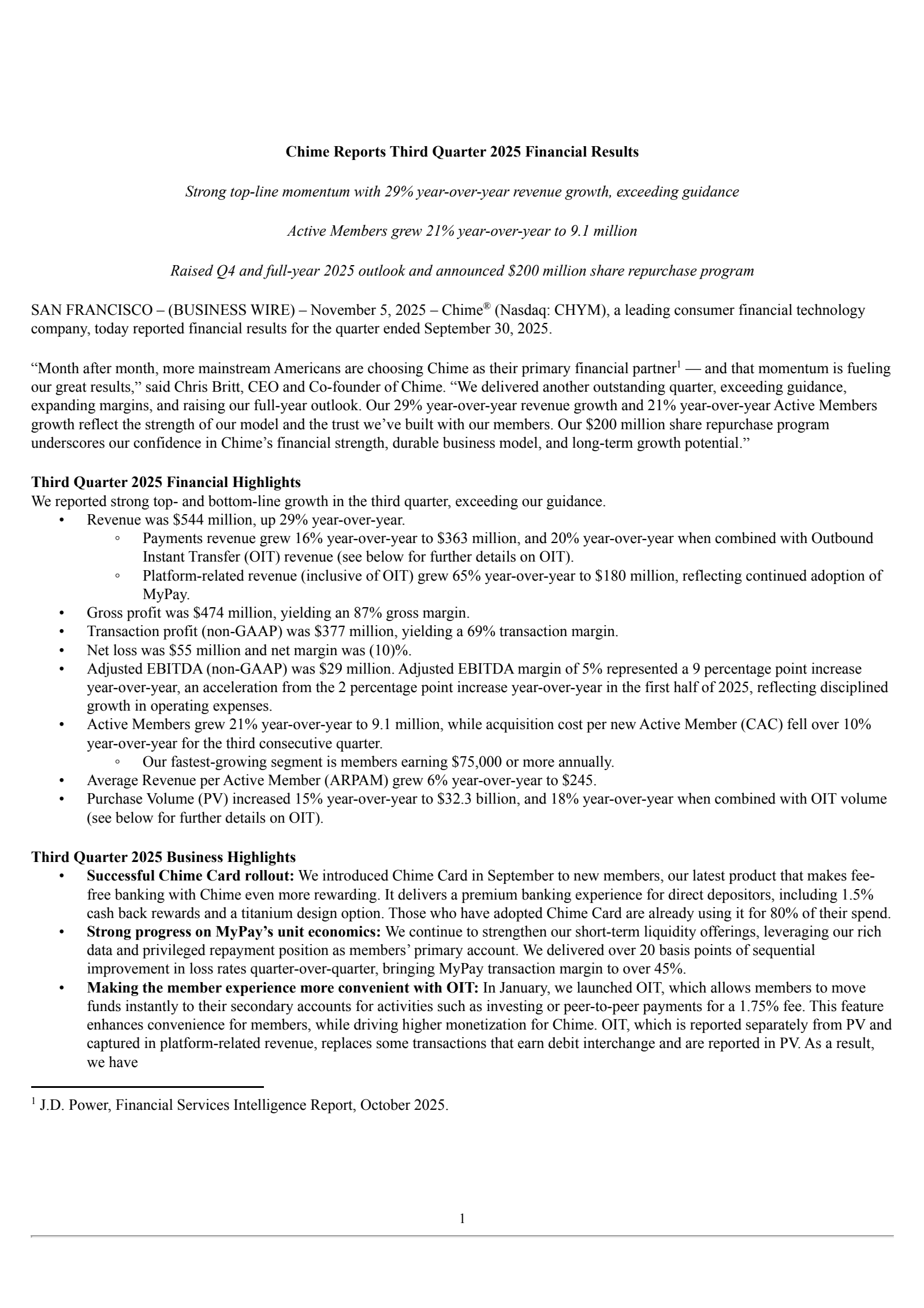 Chime Financial's Q3 2025 Earnings Release