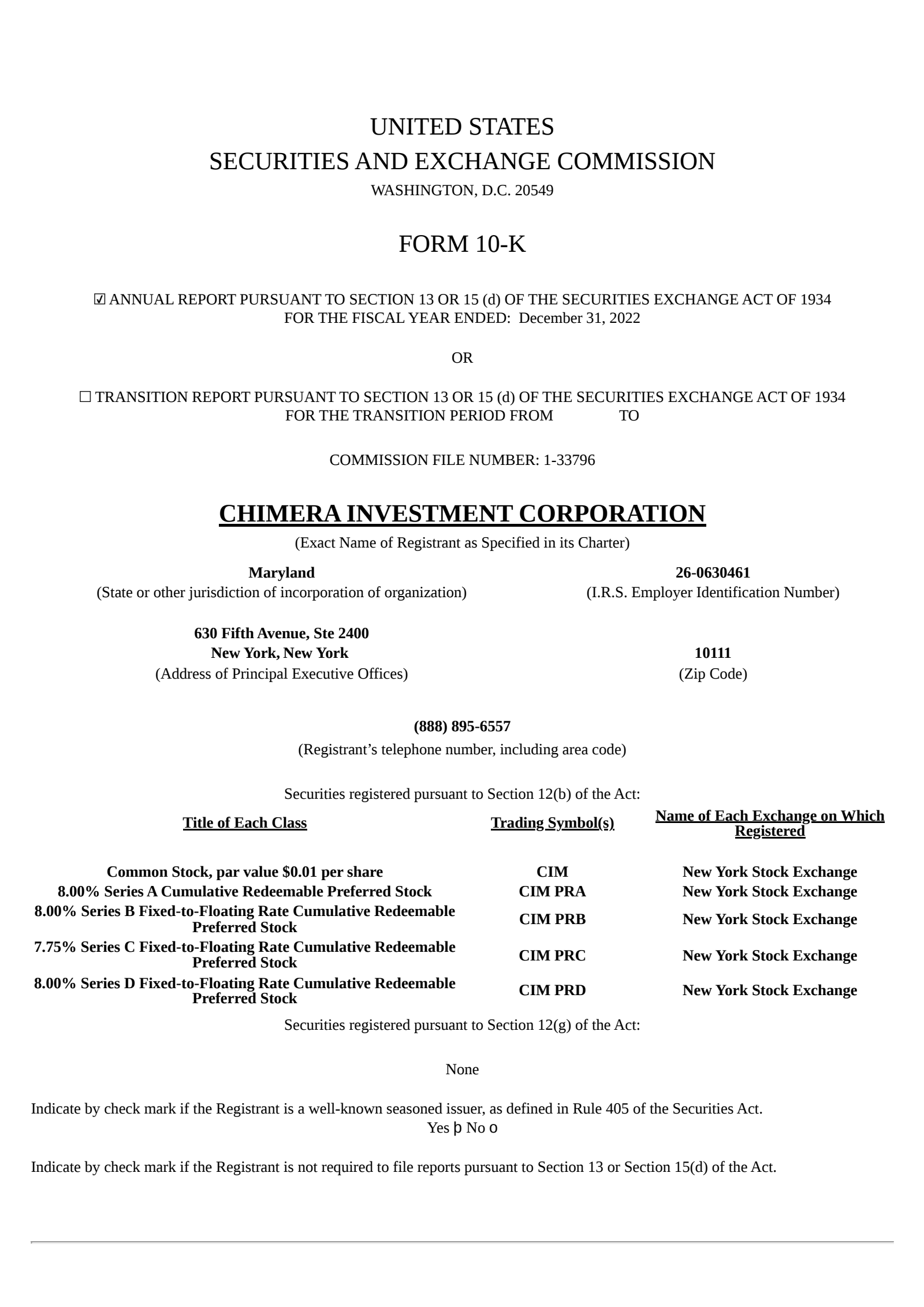 Chimera Investment's Q4 2022 Annual report