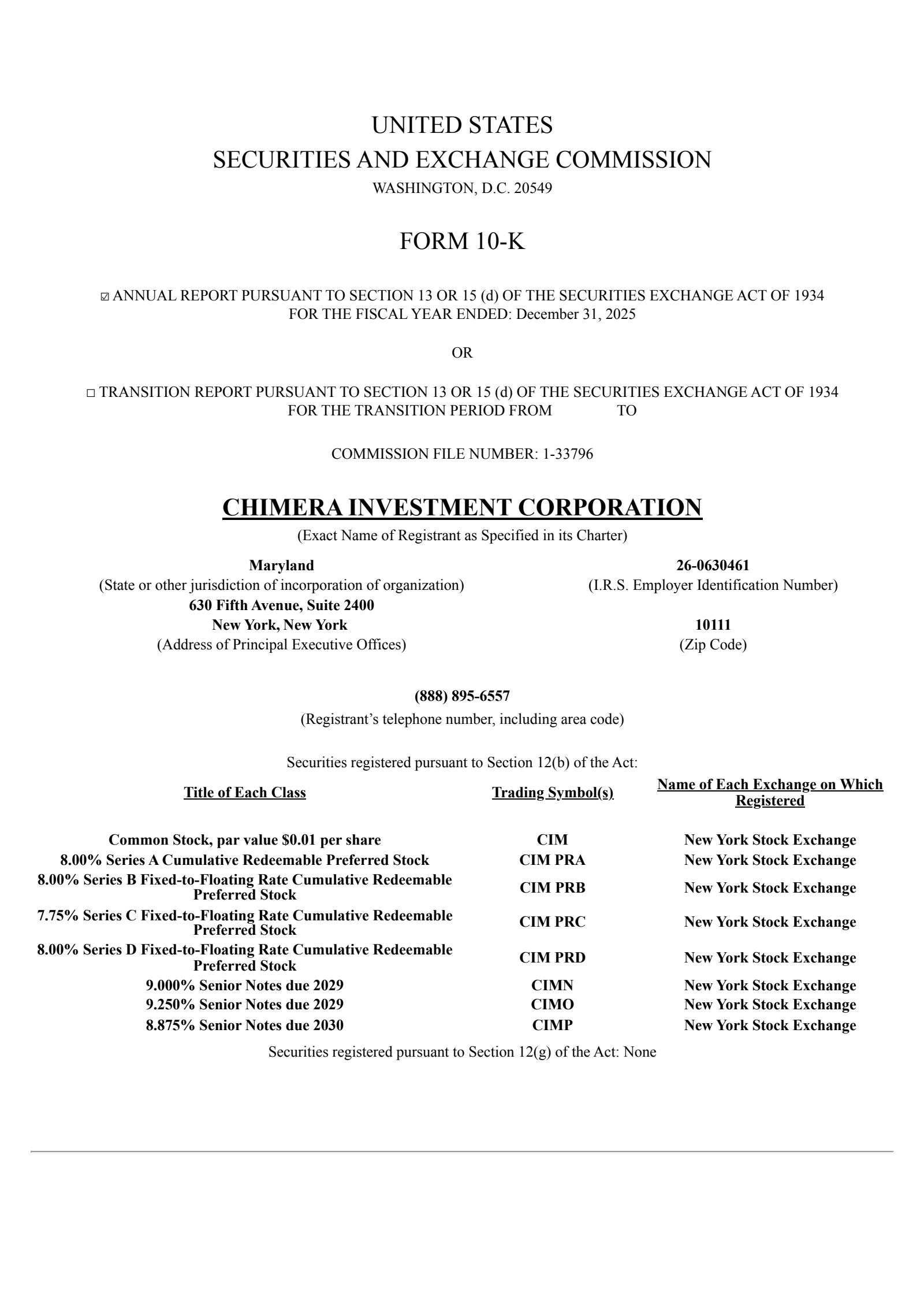 Chimera Investment's Q4 2025 Annual report