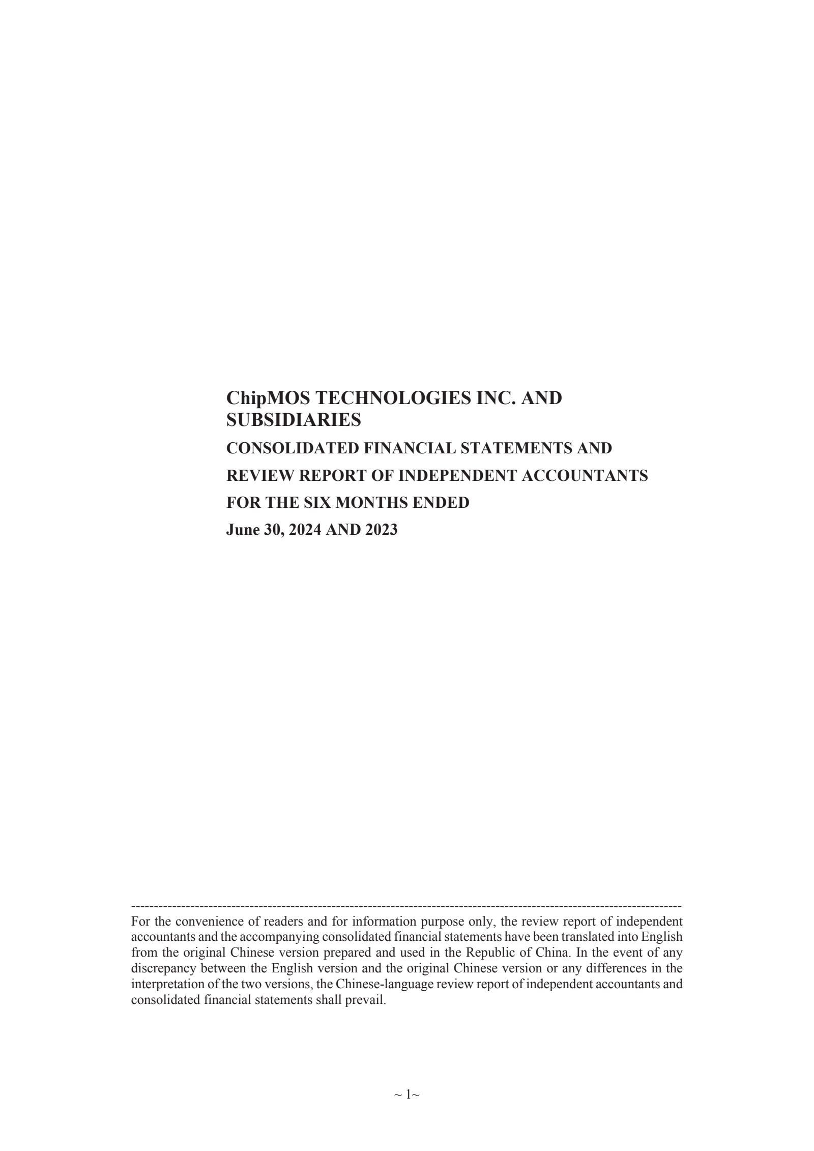 Chipmos Technologies' Q2 2024 Interim report