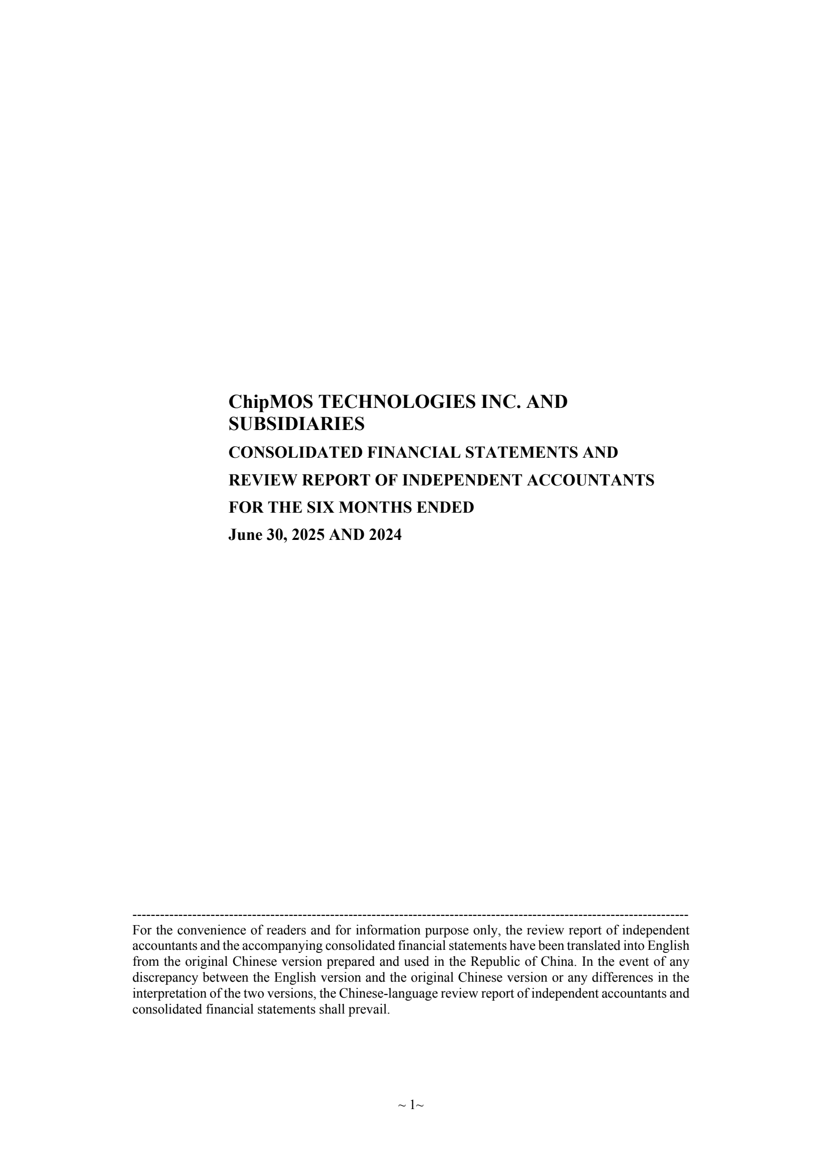 Chipmos Technologies' Q2 2025 Interim report