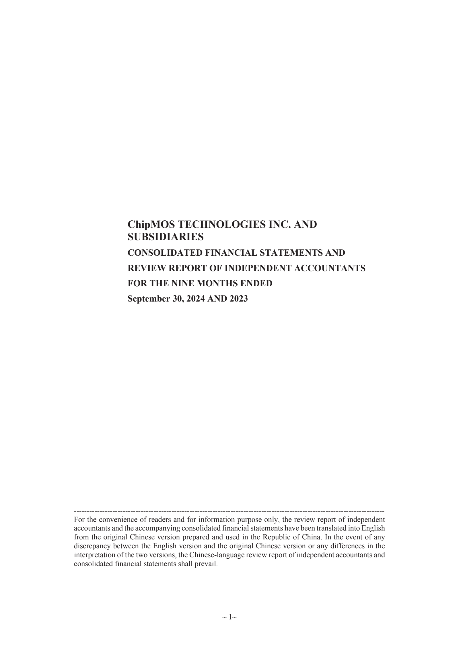Chipmos Technologies' Q3 2024 Interim report