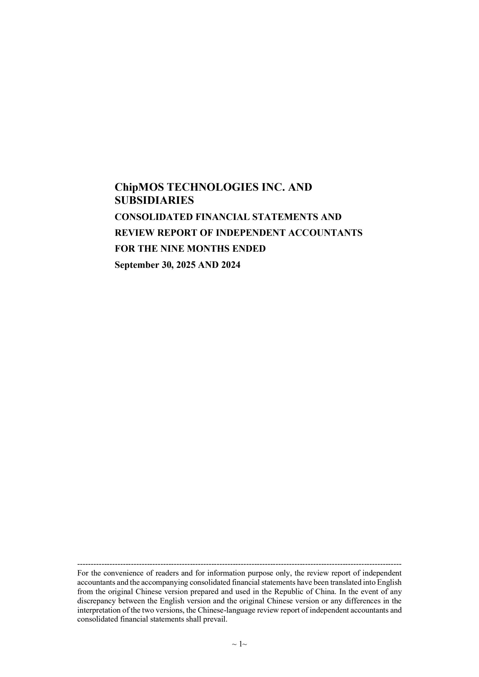 Chipmos Technologies' Q3 2025 Interim report