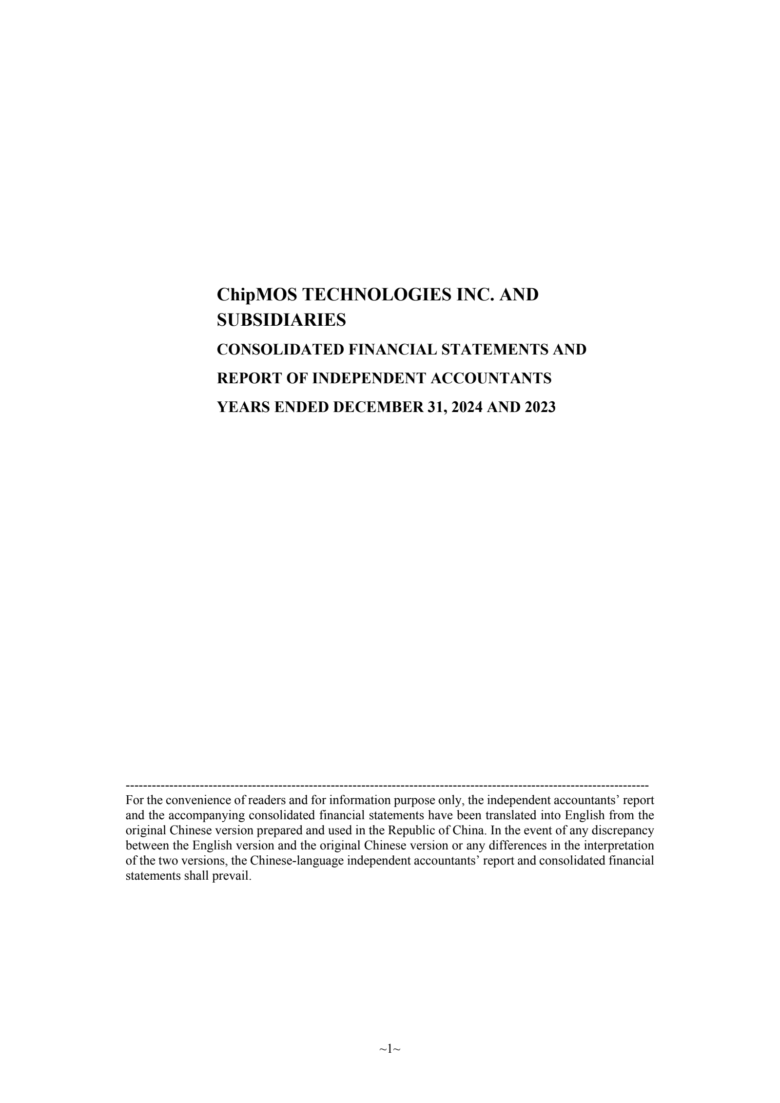 Chipmos Technologies' Q4 2024 Interim report