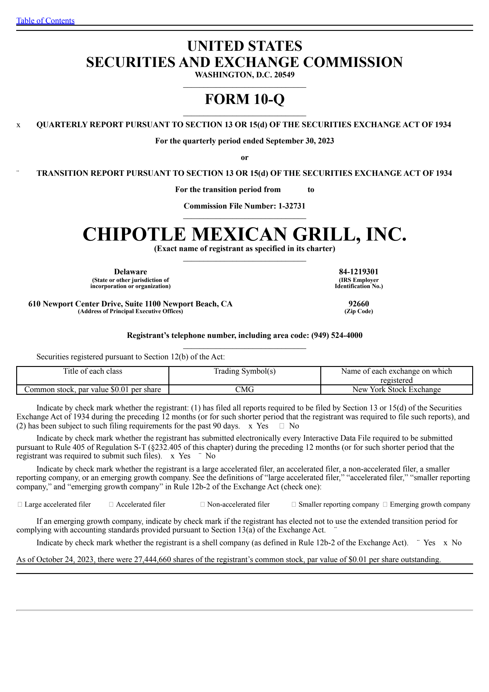 Chipotle Mexican Grill's Q3 2023 Quarterly report