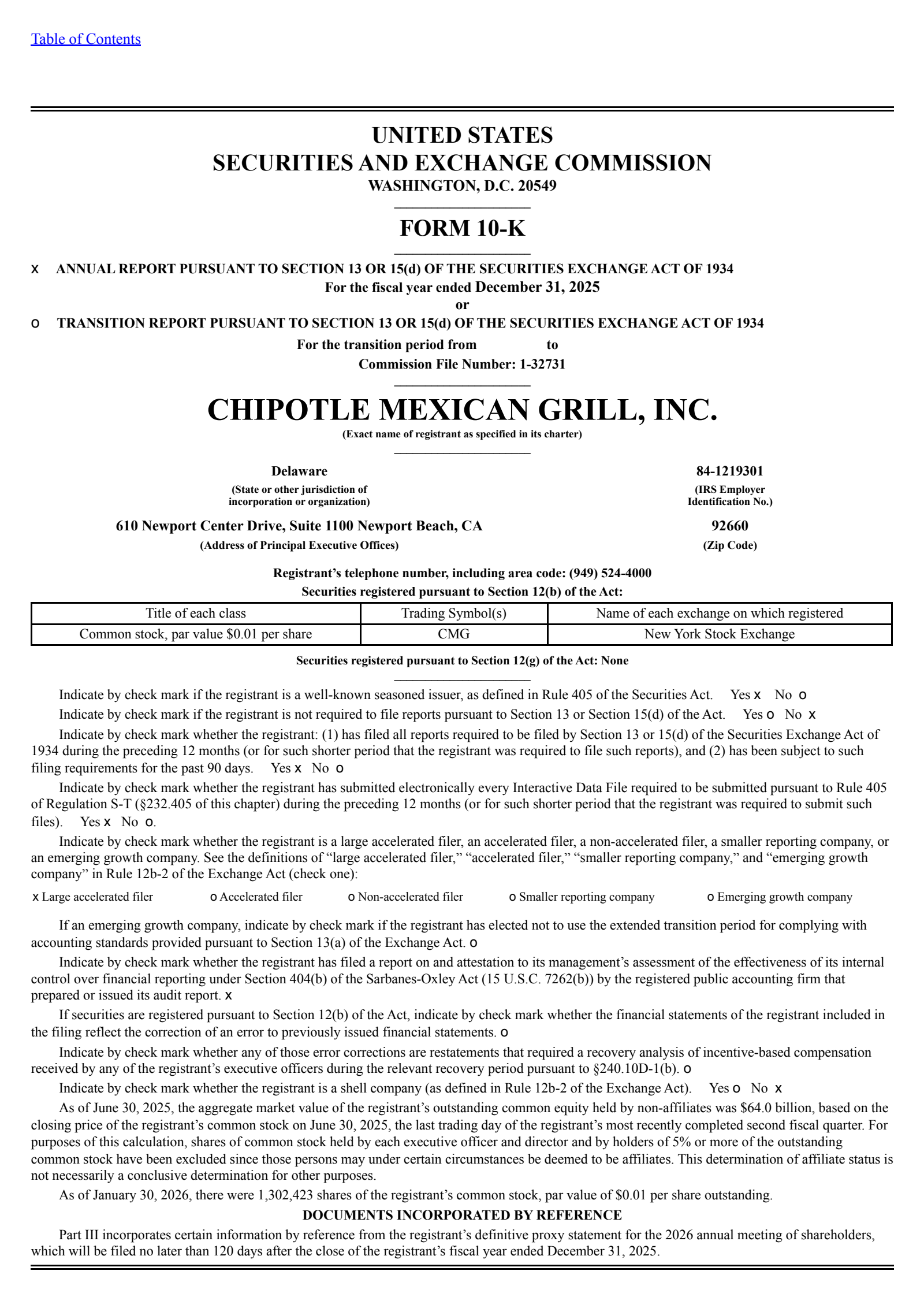 Chipotle Mexican Grill's Q4 2025 Annual report