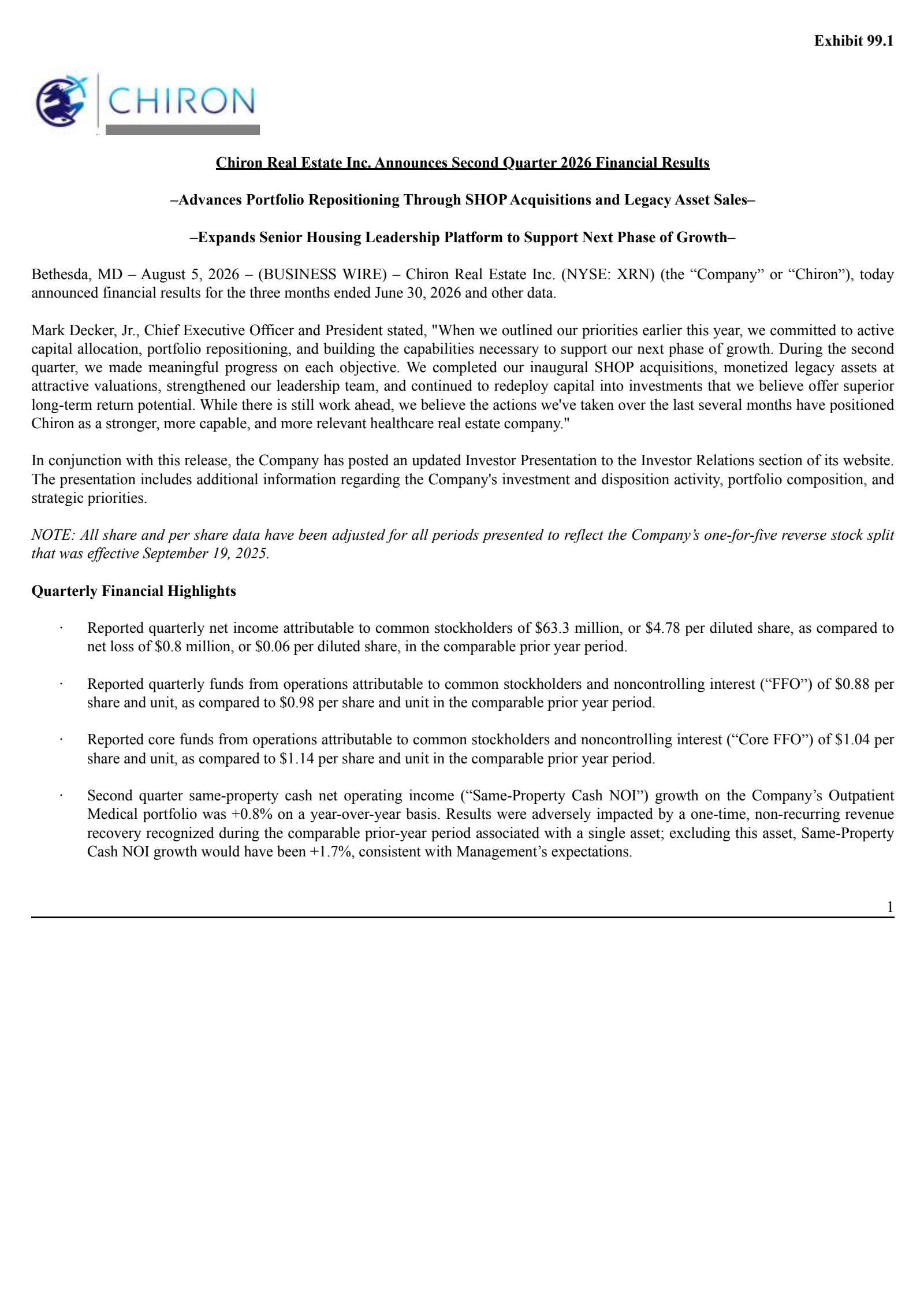 Global Medical REIT's Q2 2026 Press Release