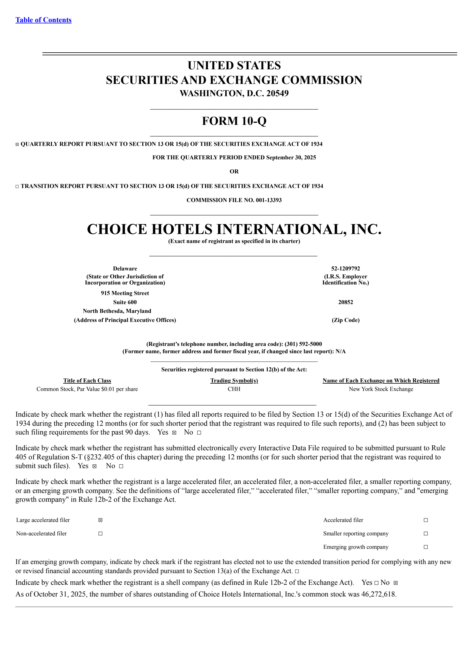 Choice Hotels International's Q3 2025 Quarterly Report