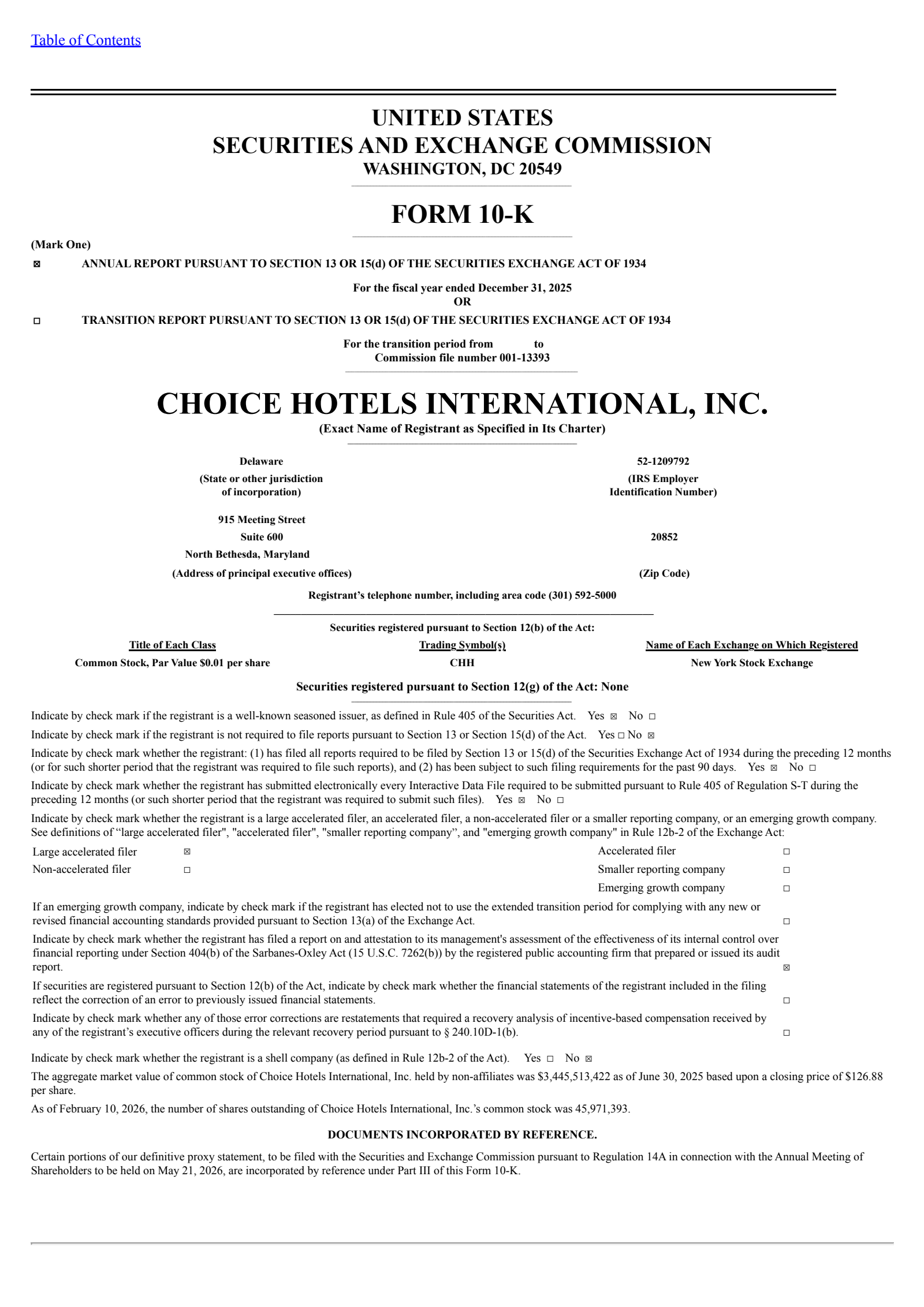 Choice Hotels International's Q4 2025 Annual report