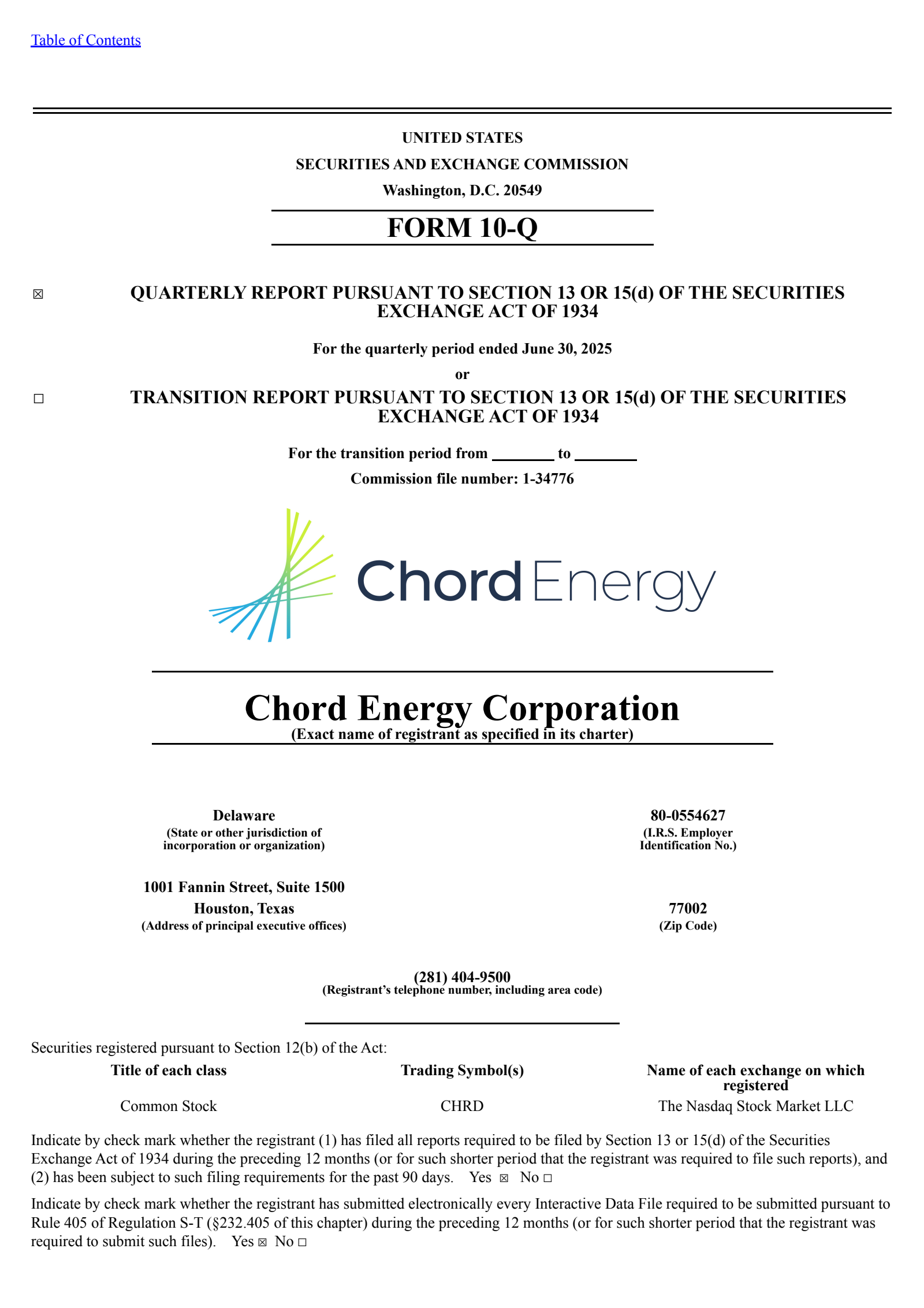 Chord Energy's Q2 2025 Quarterly report
