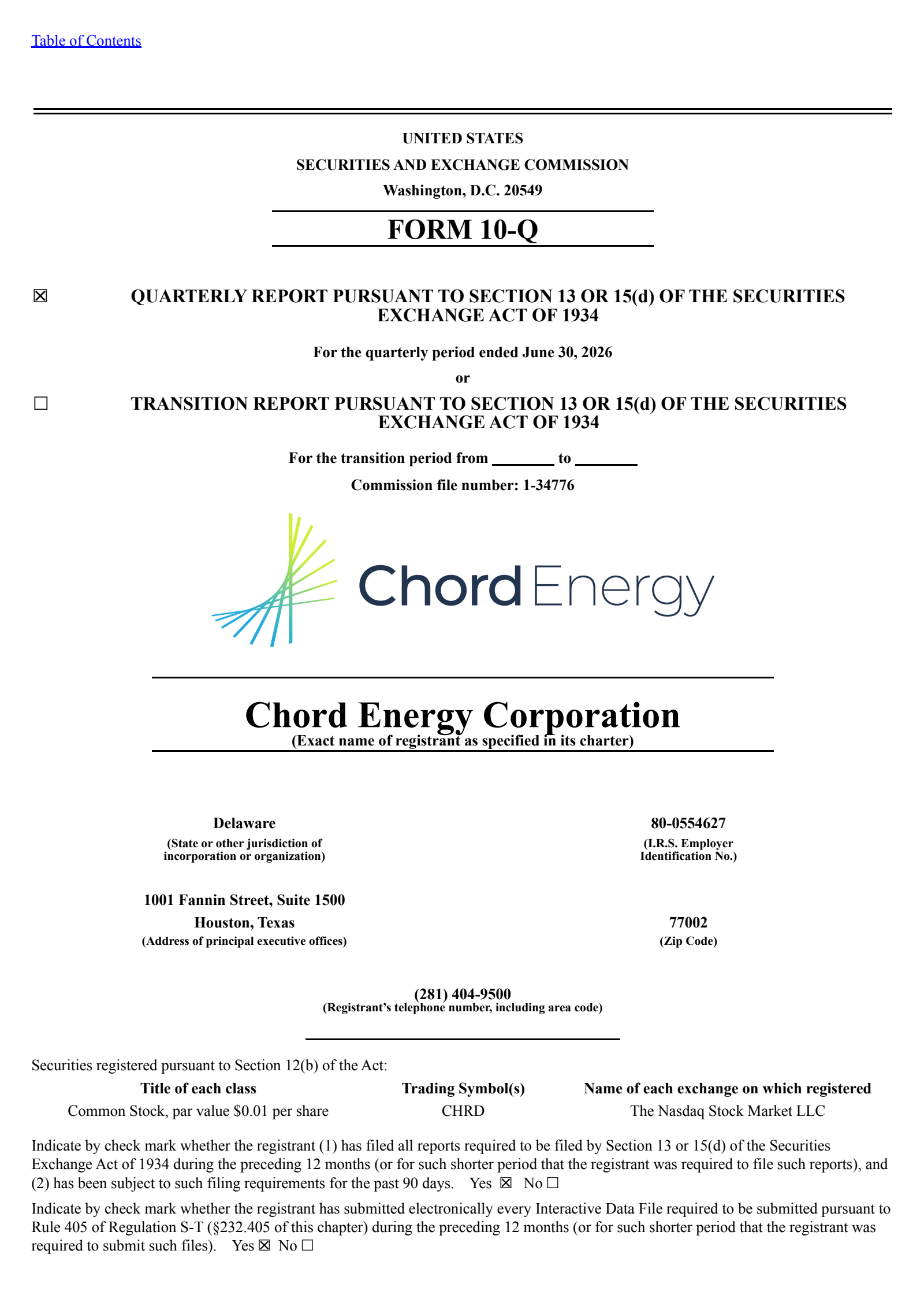 Chord Energy's Q2 2026 Quarterly report