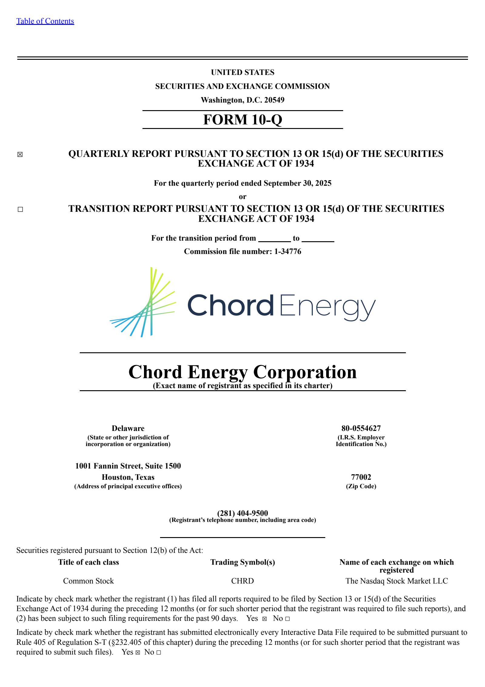 Chord Energy's Q3 2025 Quarterly Report