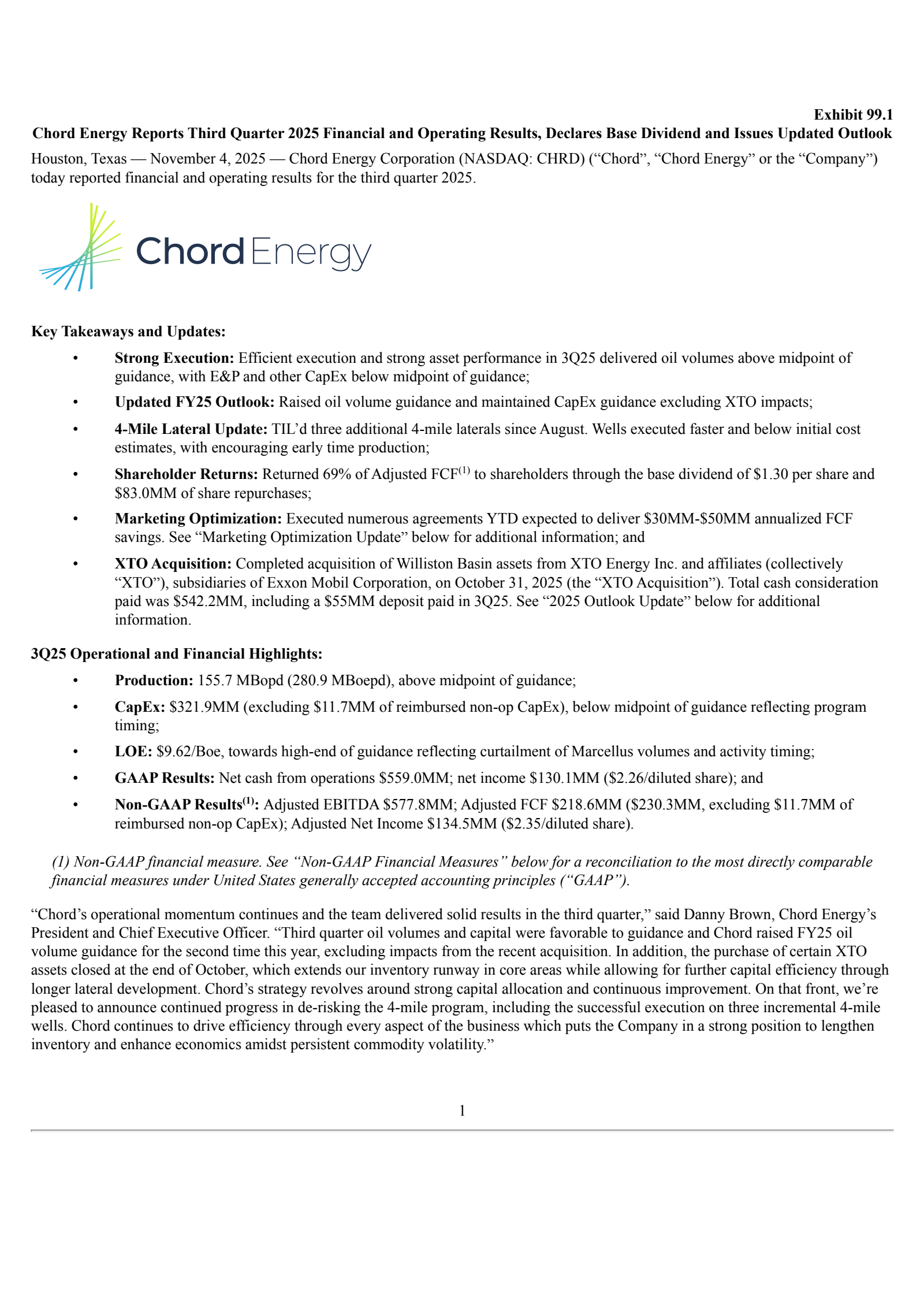 Chord Energy's Q3 2025 Earnings Release