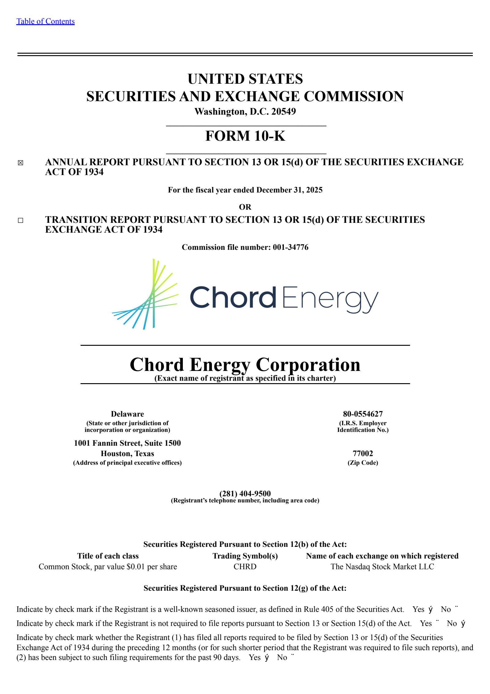 Chord Energy's Q4 2025 Annual report